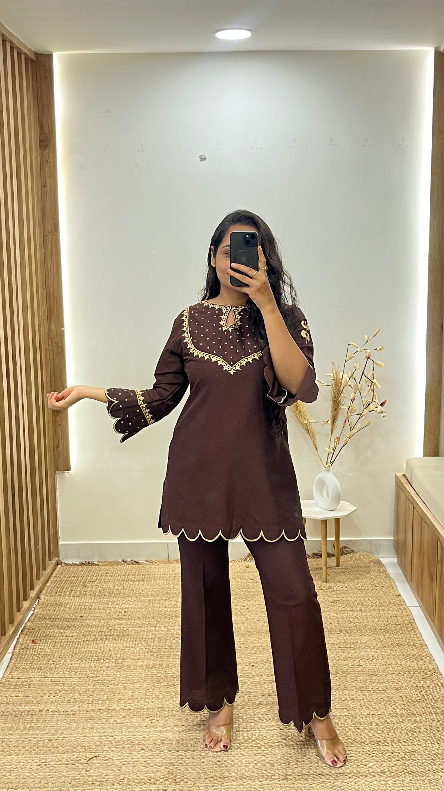 Brown Bell Bottom Suit Set