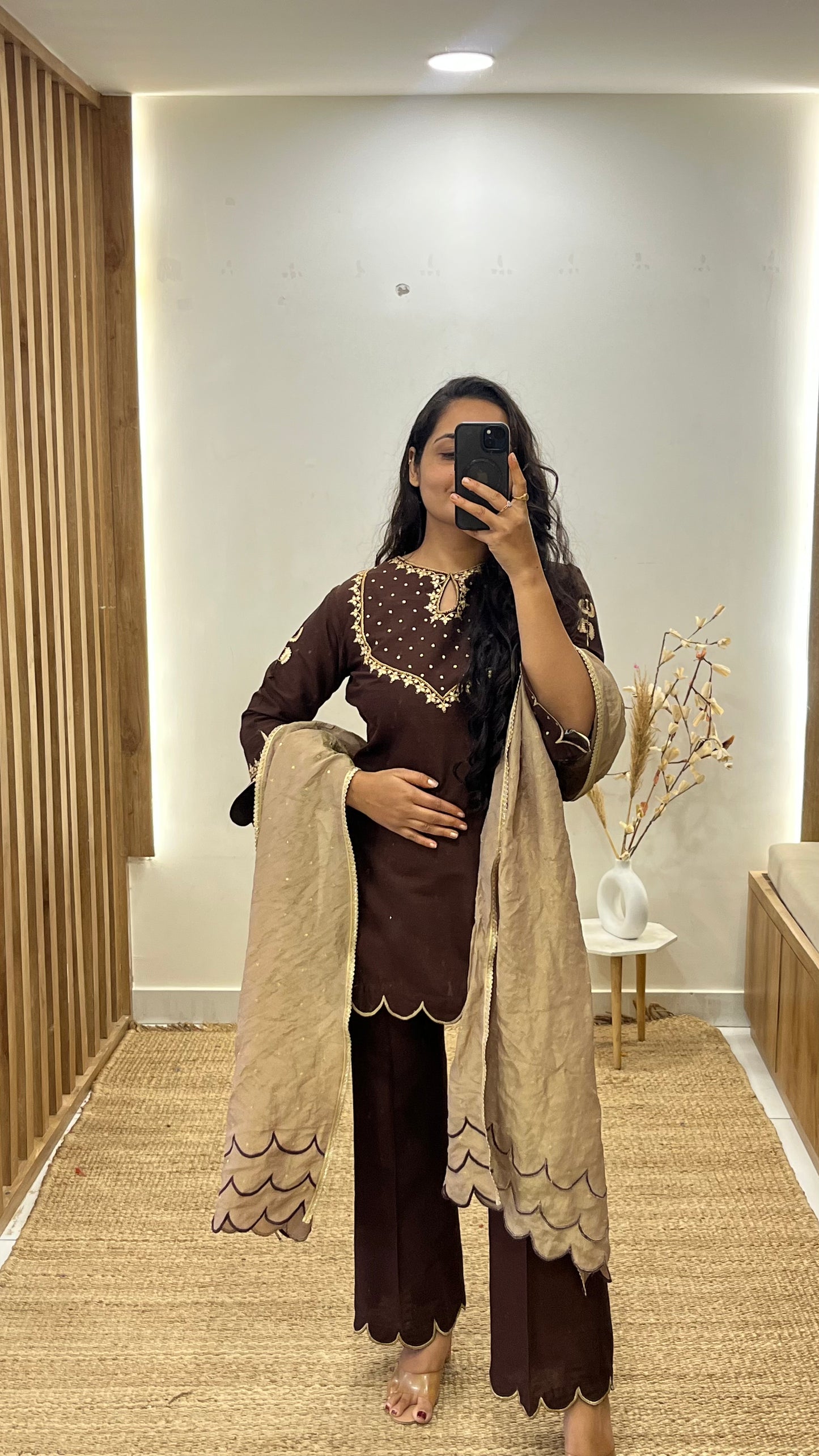 Brown Bell Bottom Suit Set