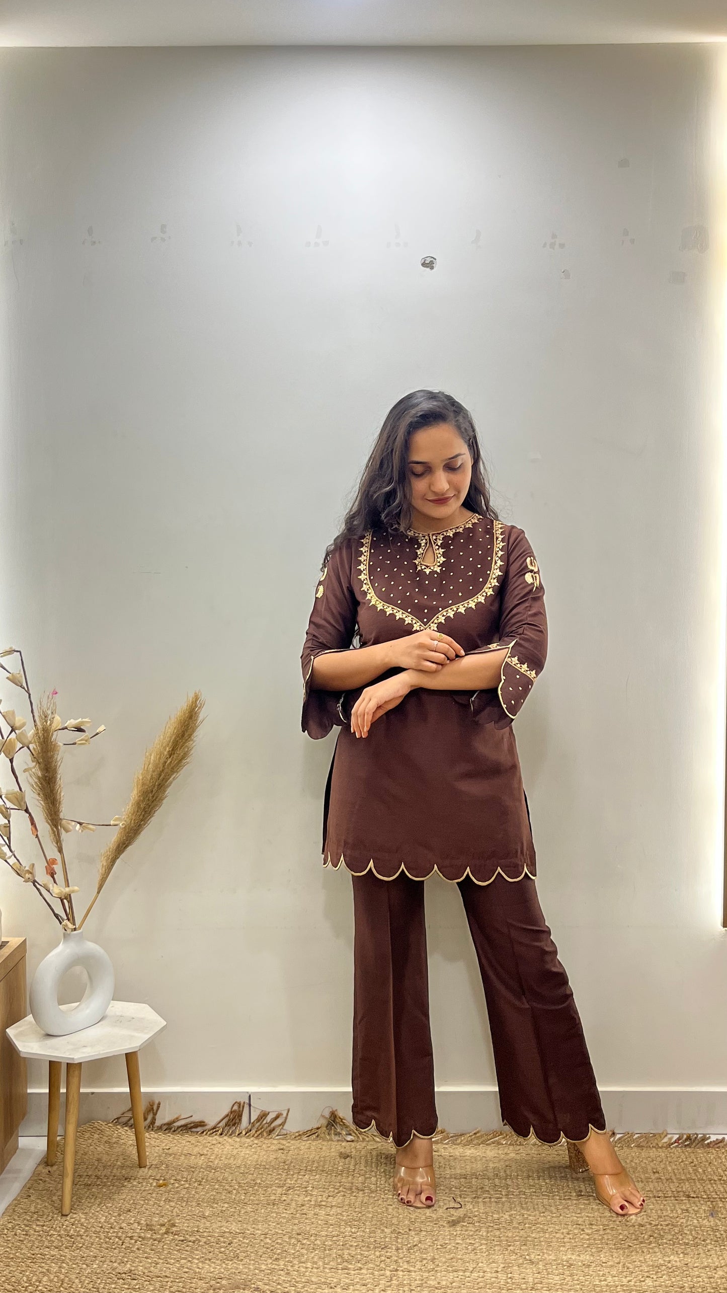 Brown Bell Bottom Suit Set