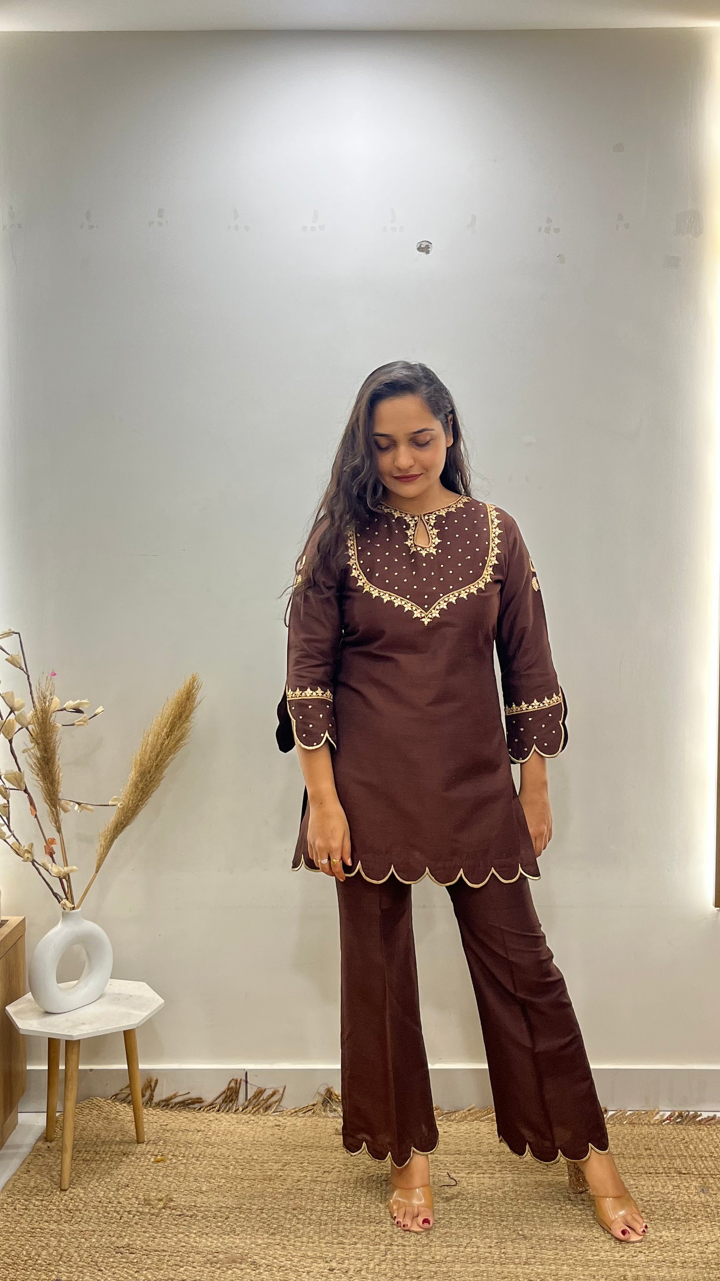 Brown Bell Bottom Suit Set