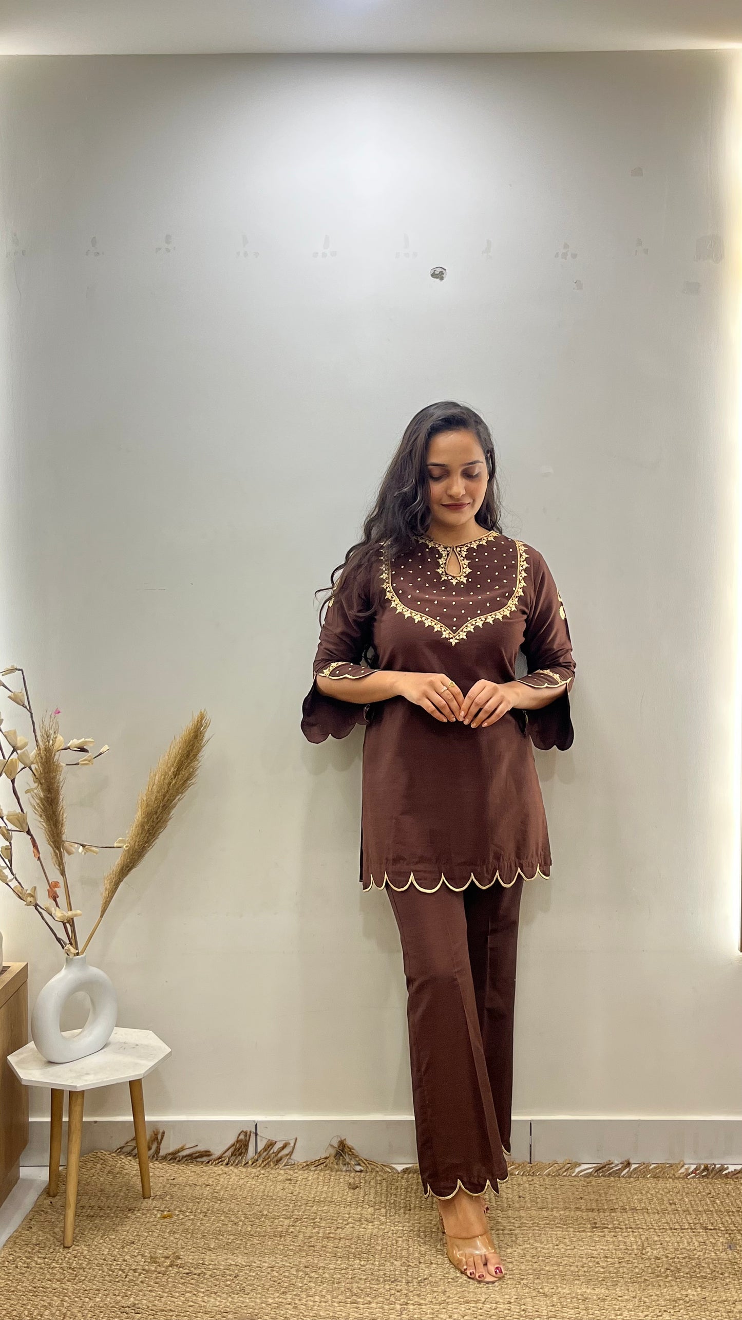 Brown Bell Bottom Suit Set