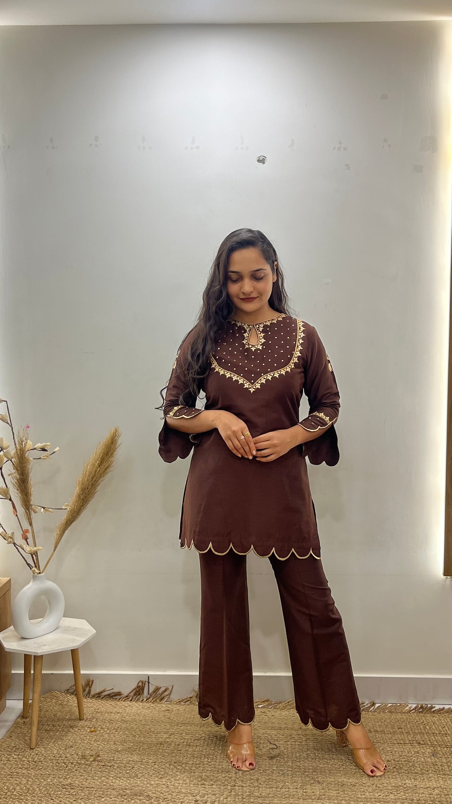 Brown Bell Bottom Suit Set
