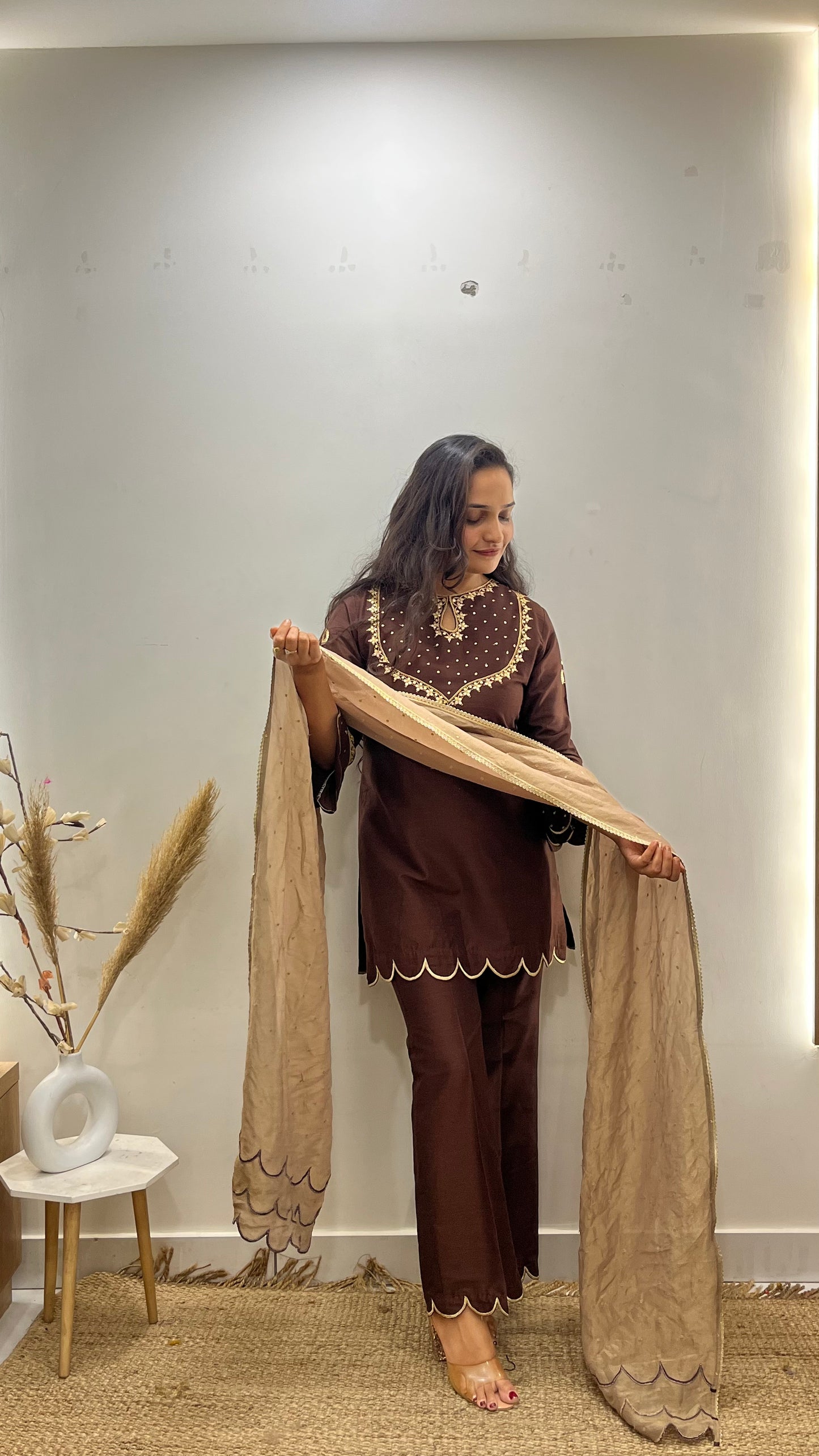 Brown Bell Bottom Suit Set