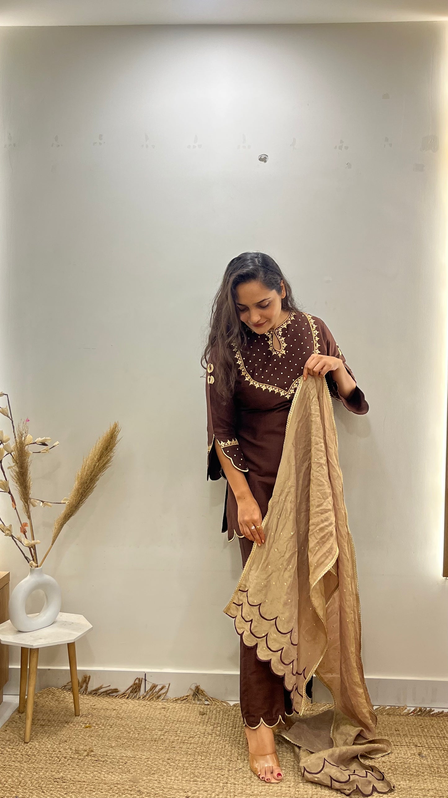 Brown Bell Bottom Suit Set