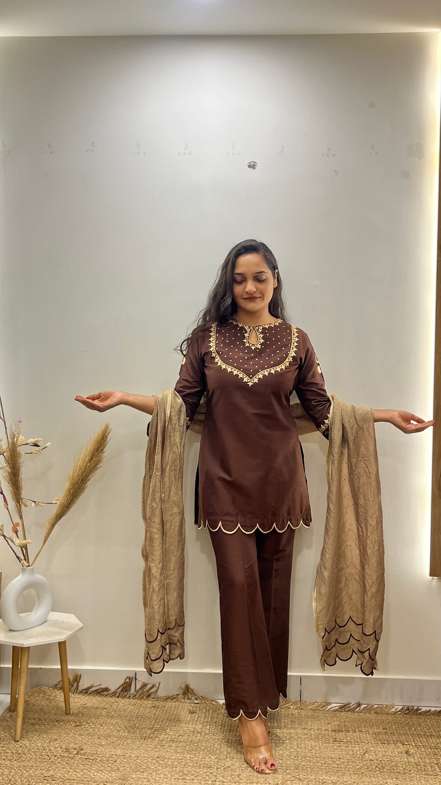 Brown Bell Bottom Suit Set