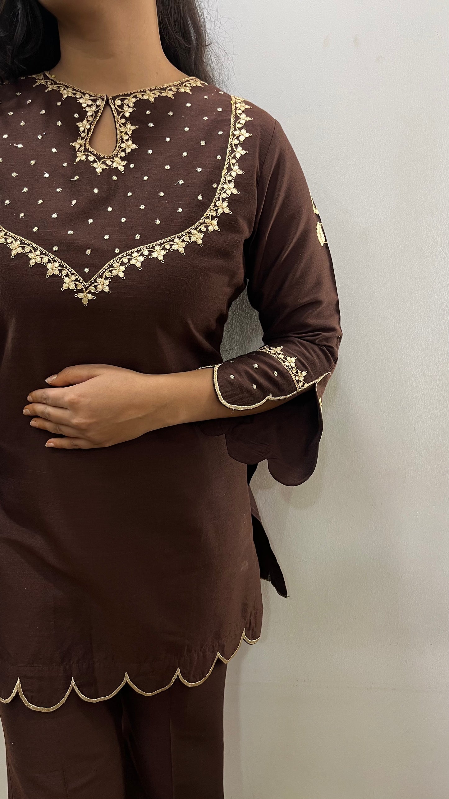 Brown Bell Bottom Suit Set