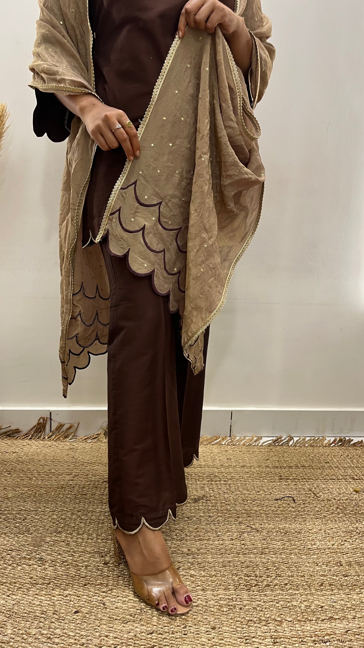 Brown Bell Bottom Suit Set