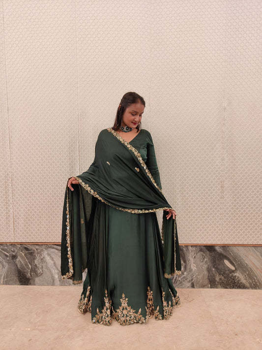 Dhruvi's Bottle Green Lehenga