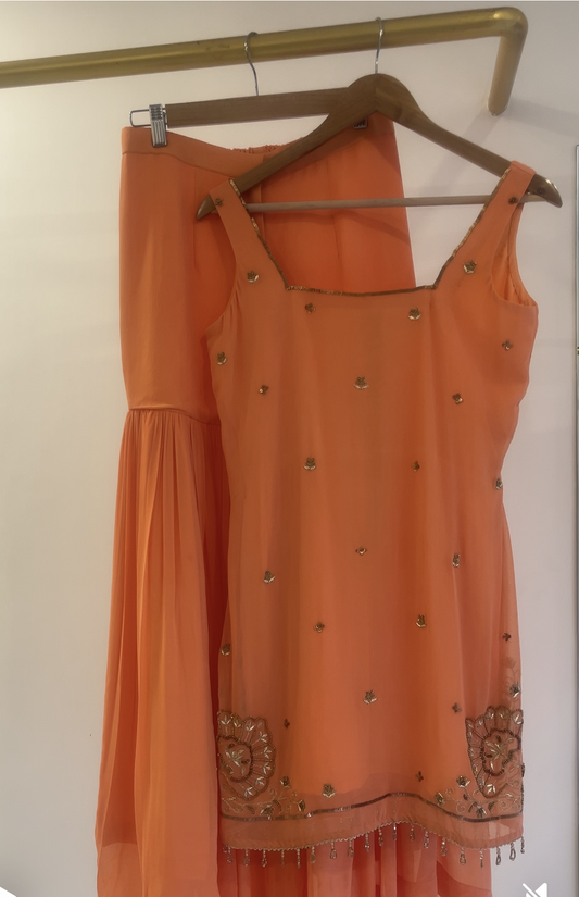 Vrunda's Orange Sharara Set