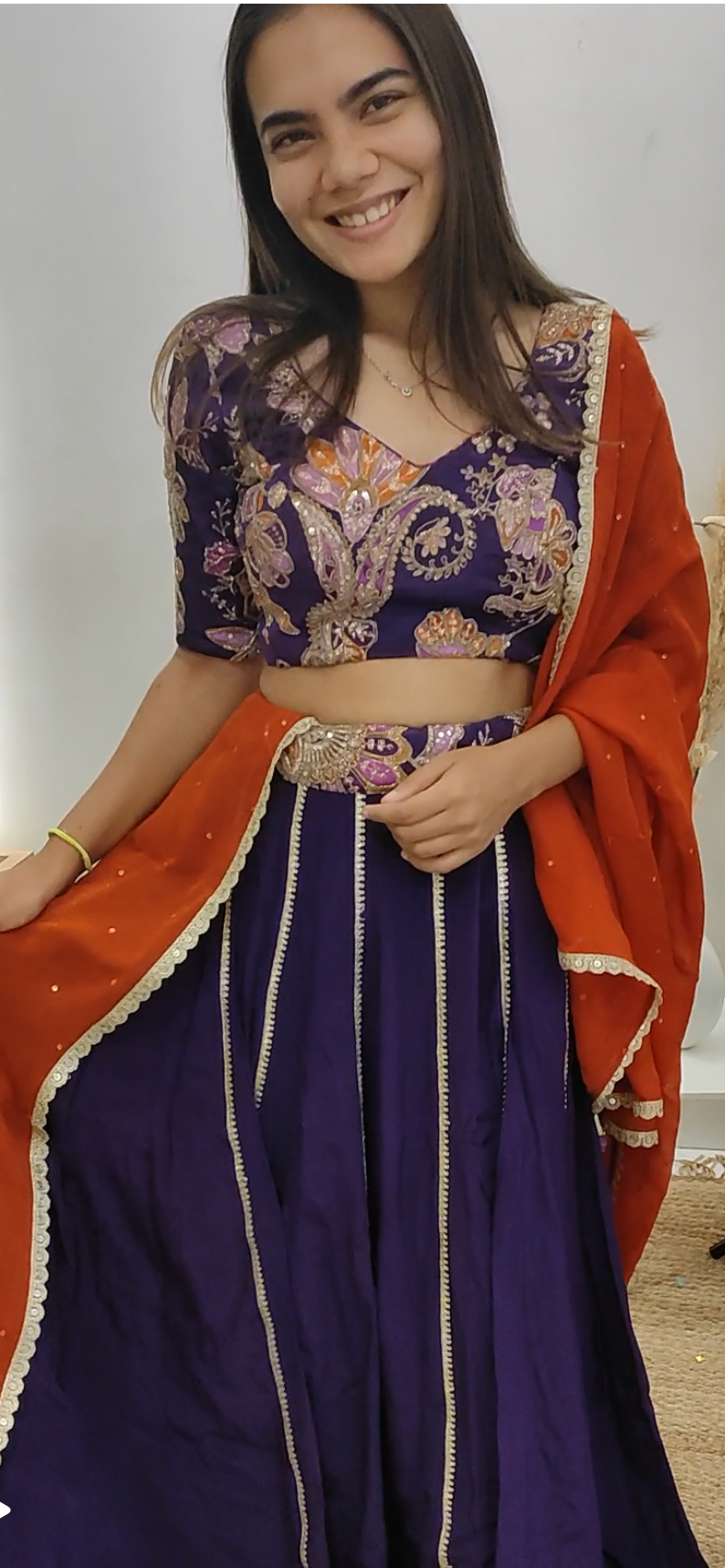 Vishwa's Purple Lehenga with Rust Duppata
