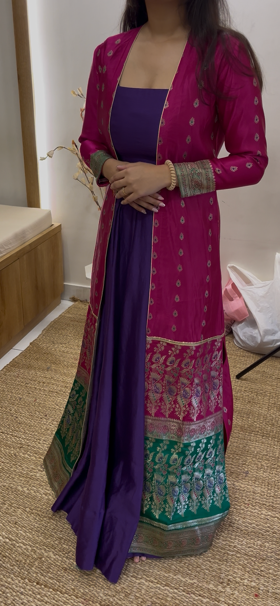 Dwija's Purple Anarkali with Banarasi Jacket