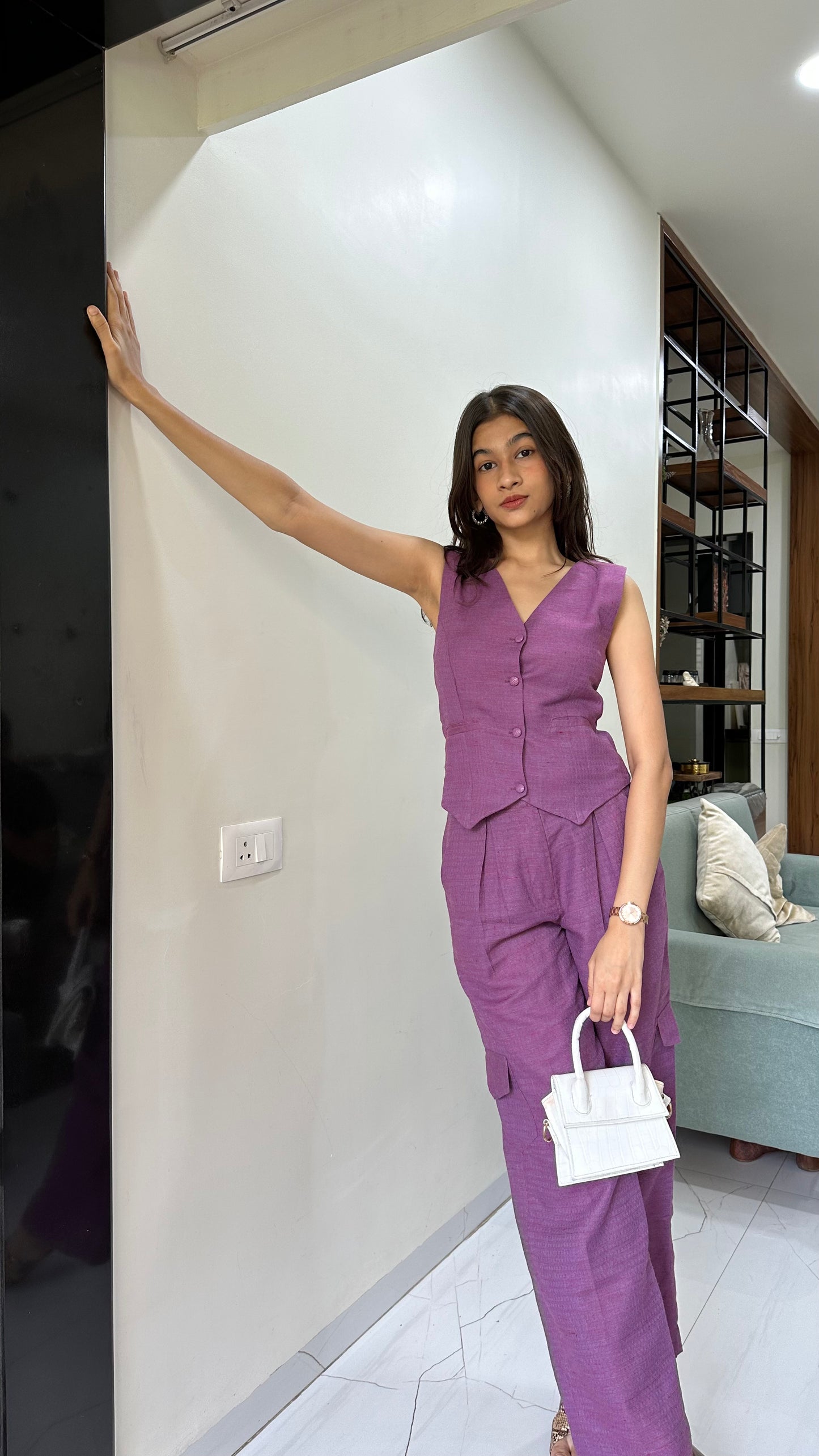 Plum Waist Coat & Cargo Co-ord Set