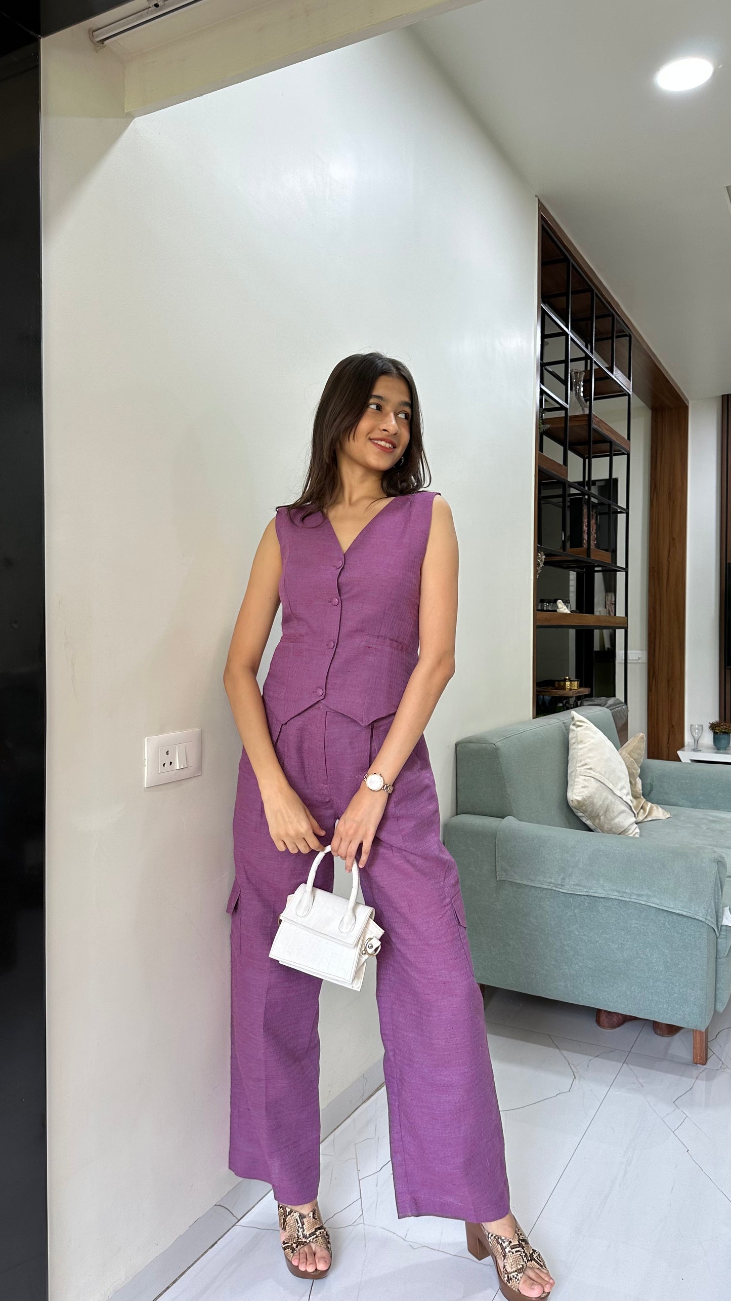 Plum Waist Coat & Cargo Co-ord Set