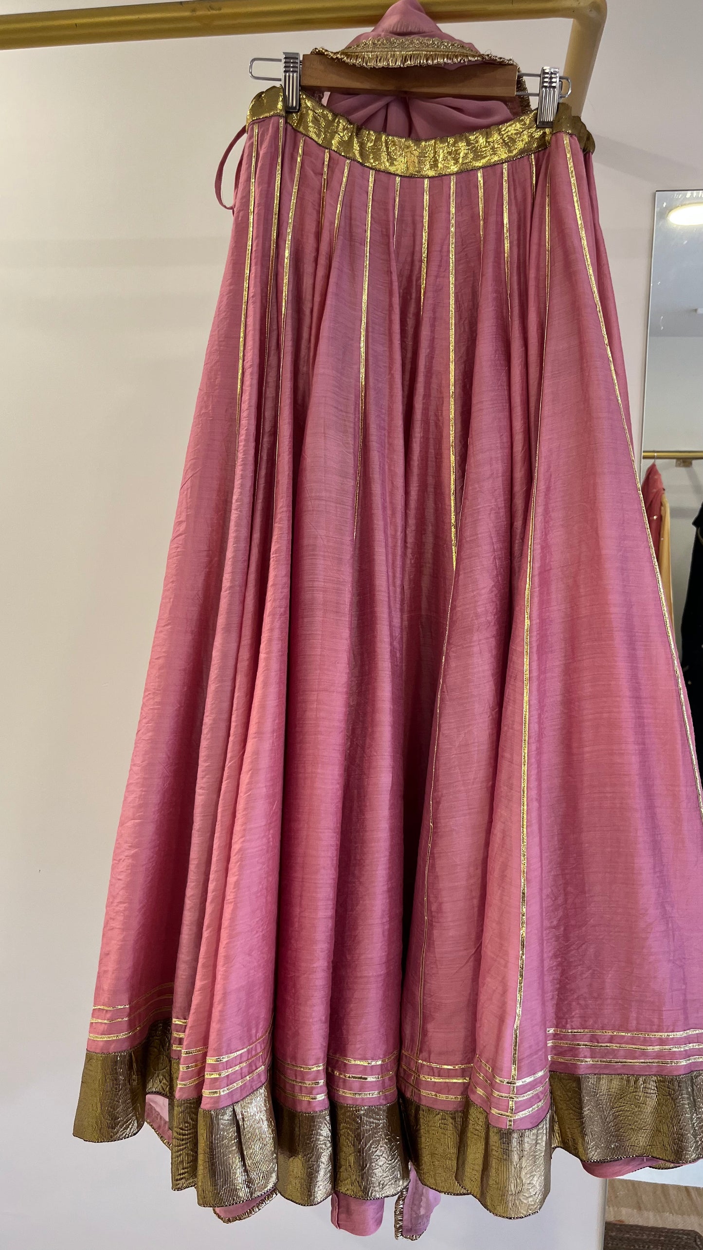 Green Aangi Blouse with Pink Lehenga