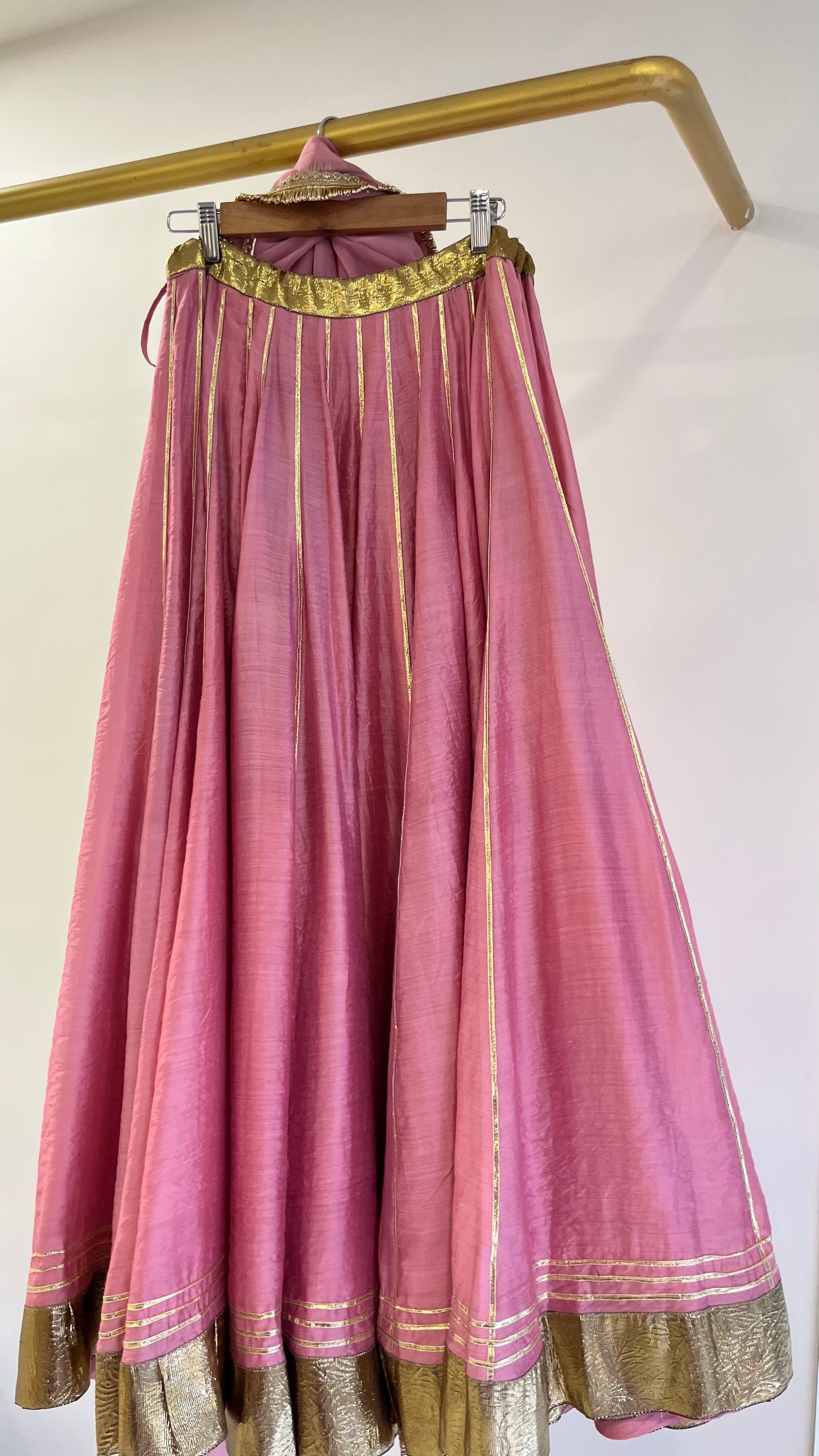 Green Aangi Blouse with Pink Lehenga