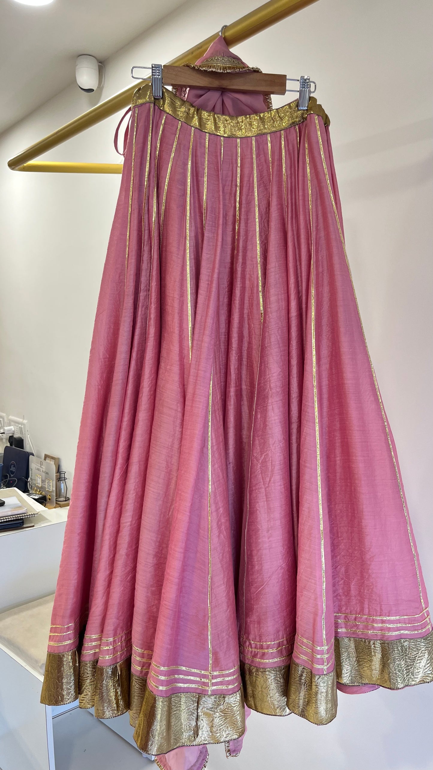Green Aangi Blouse with Pink Lehenga
