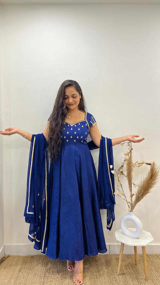 Royal Blue Cap Sleeves Anarakali