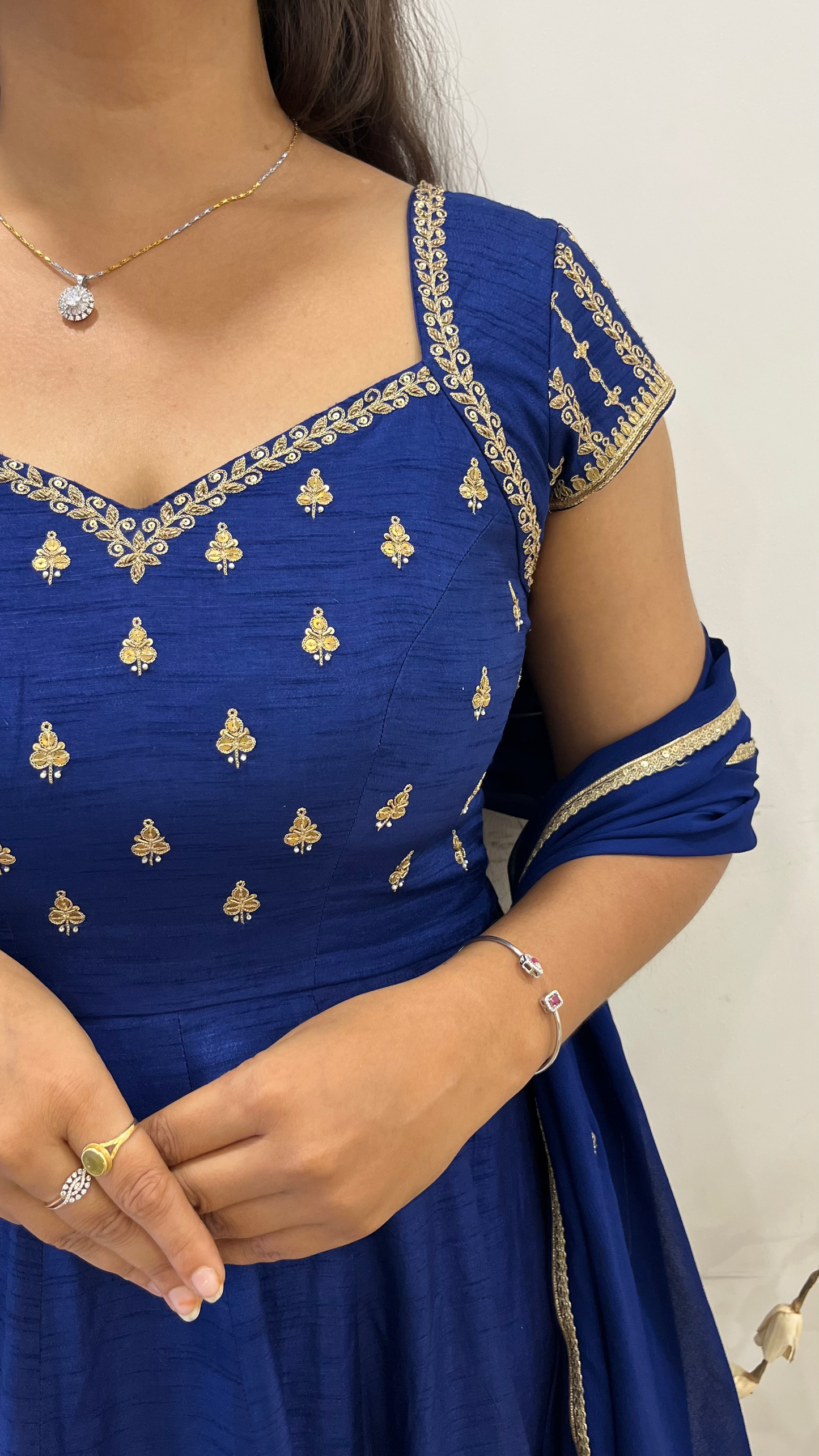 Royal Blue Cap Sleeves Anarakali