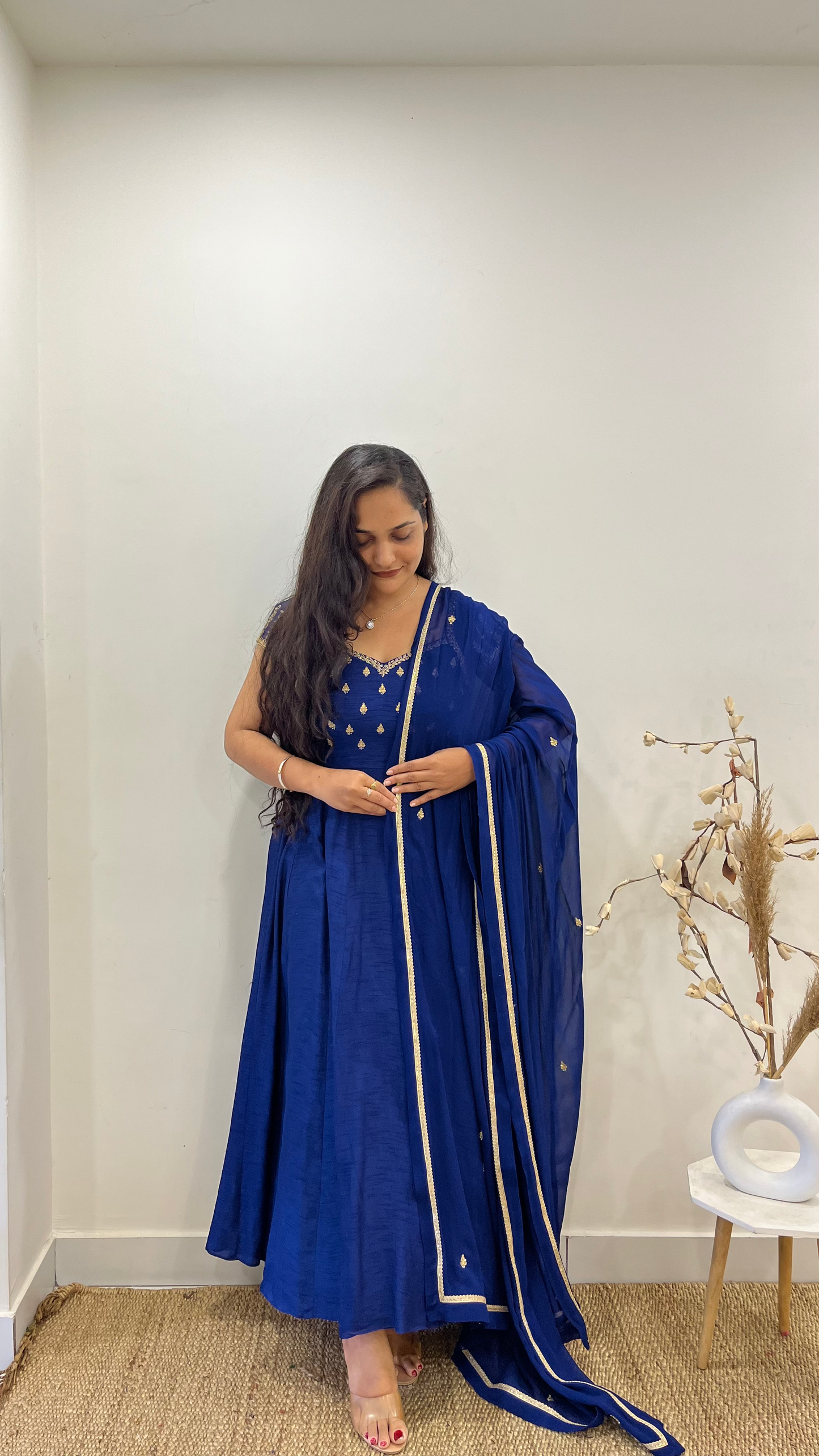 Royal Blue Cap Sleeves Anarakali