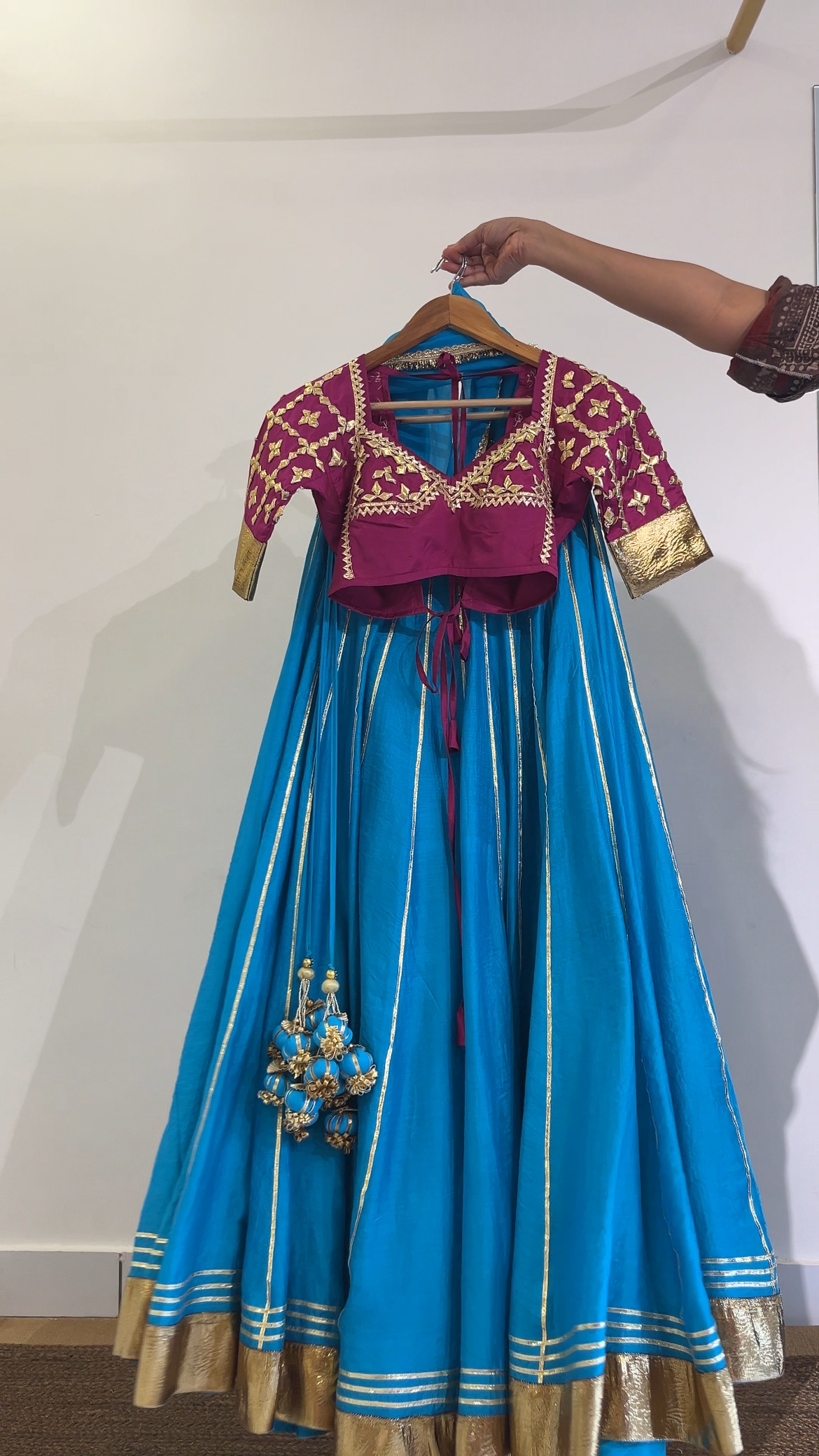 Rani Pink Aangi with Teal Blue Lehenga