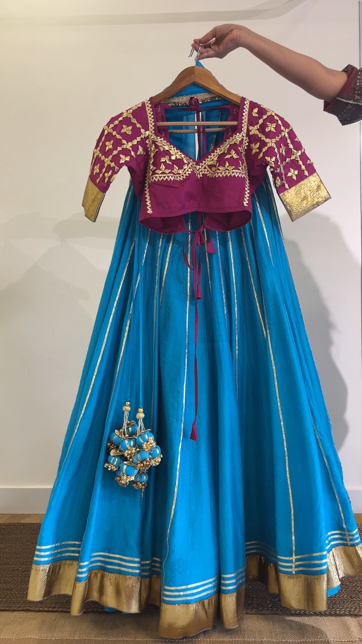 Rani Pink Aangi with Teal Blue Lehenga