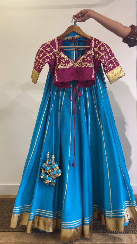 Rani Pink Aangi with Teal Blue Lehenga