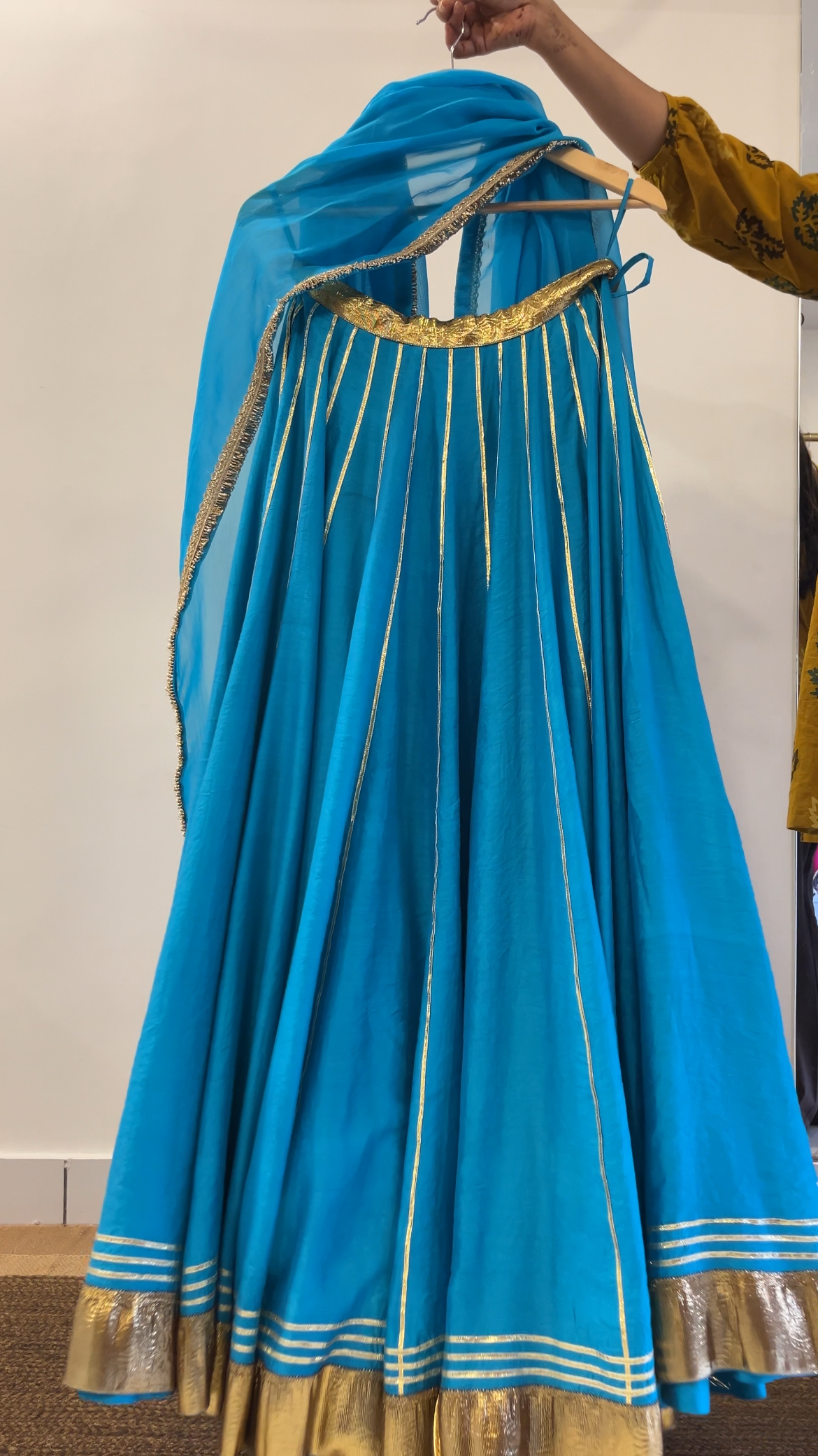 Rani Pink Aangi with Teal Blue Lehenga