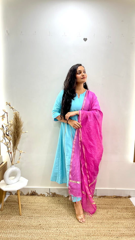 SkyBlue & Pink Anarkali