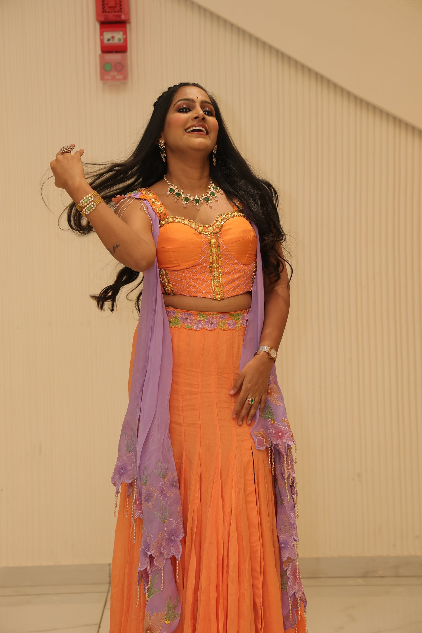 Palak's Orange & Lilac Indowestern