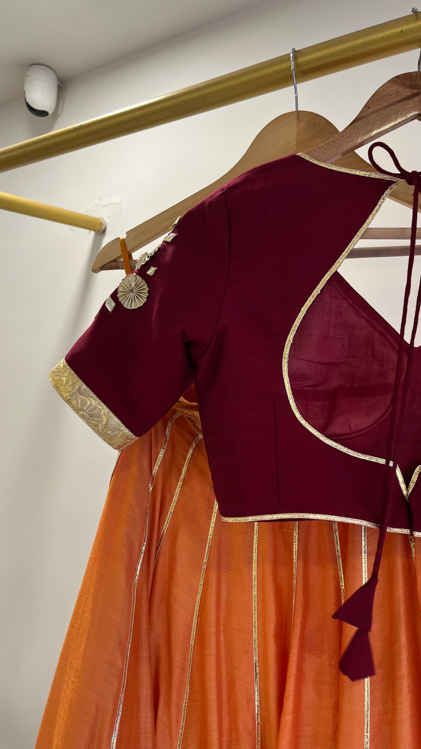Orange Gota lehenga with Maroon Blouse