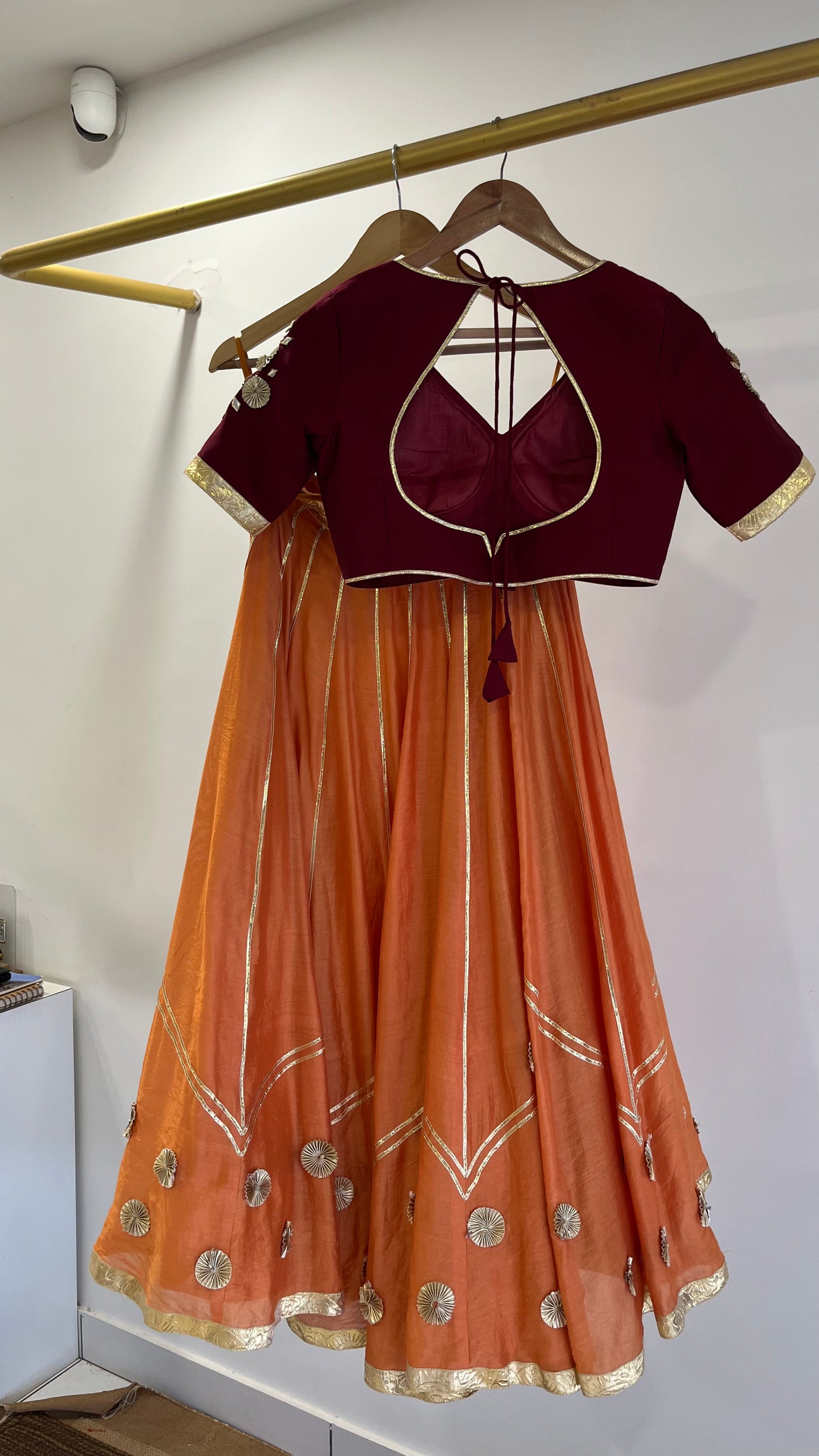 Orange Gota lehenga with Maroon Blouse