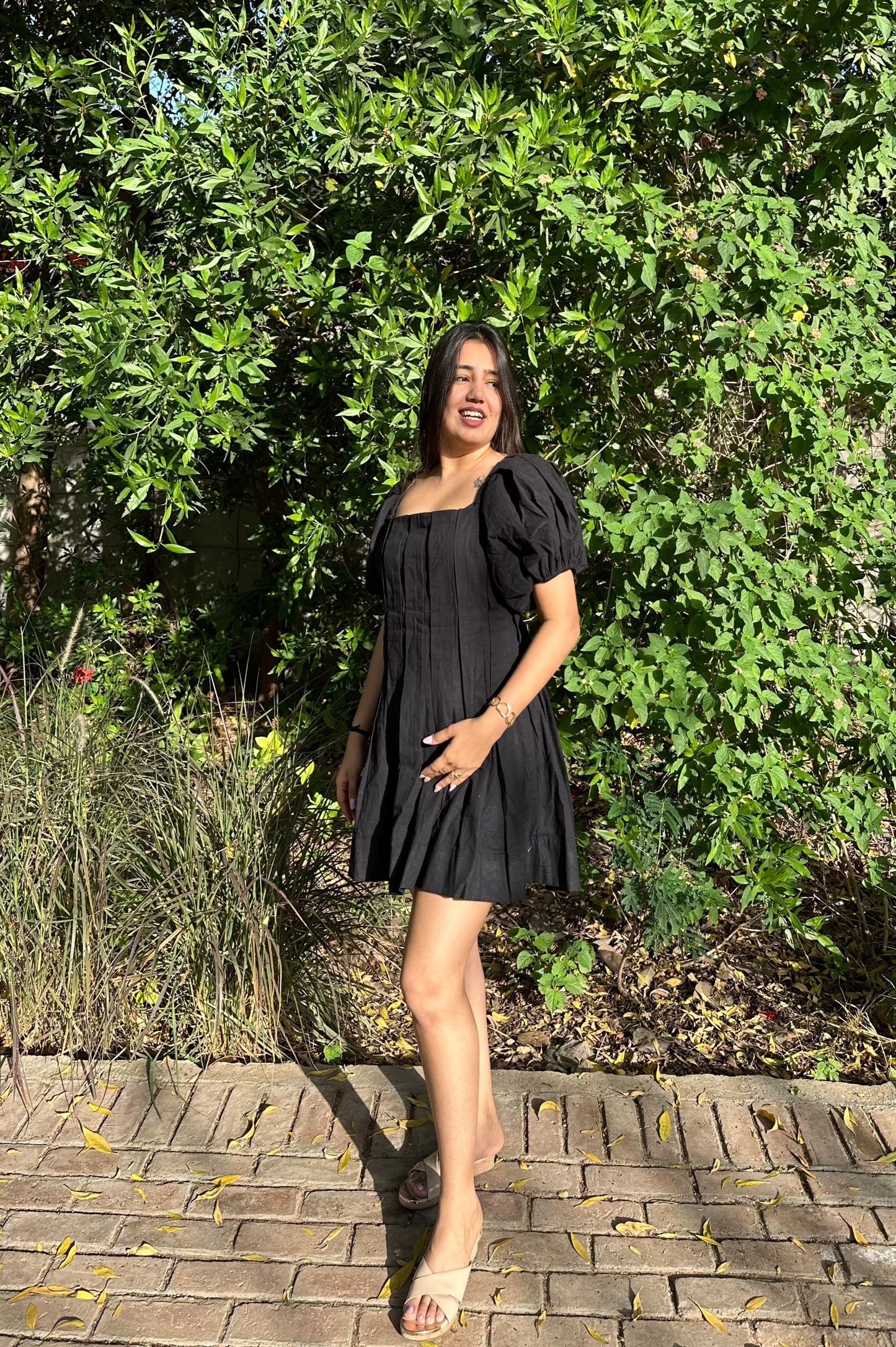Black Pleated Short Dress