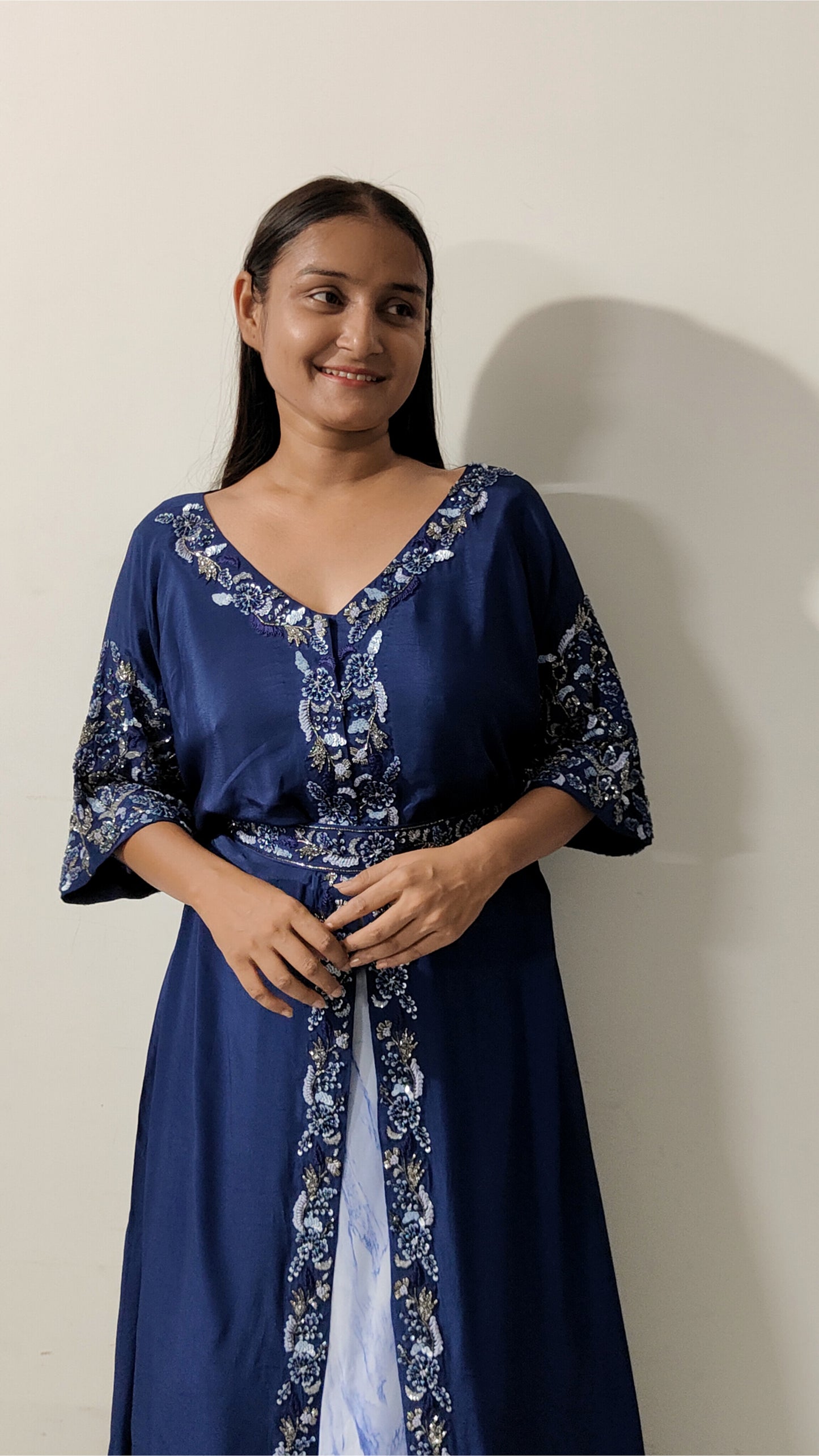 Royal blue jacket with lehenga Fusion Set