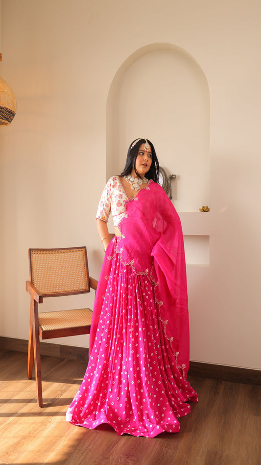 Raani Bandhej Banarasi Lehenga Set