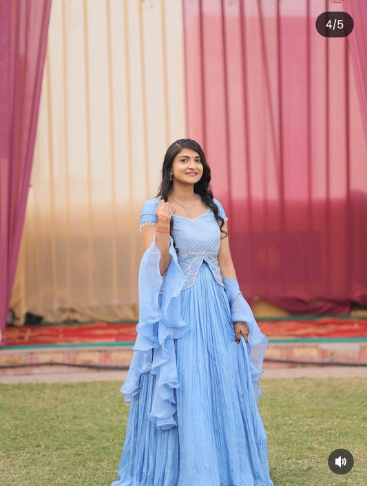 Vishakha's Blue Pleated Lehenga with Peplum