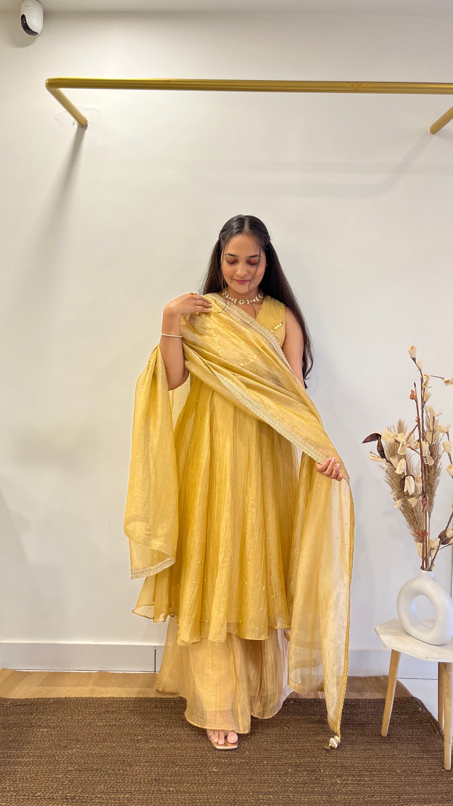 Golden Tissue Anarkali