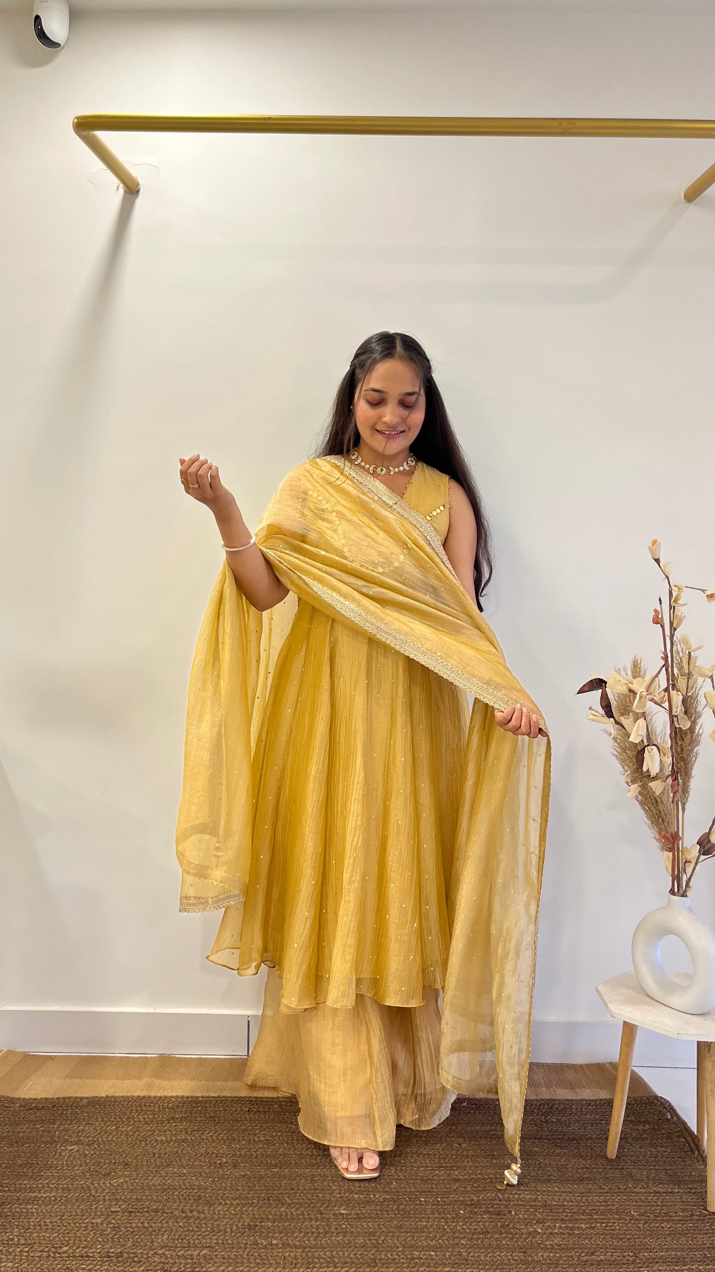 Golden Tissue Anarkali