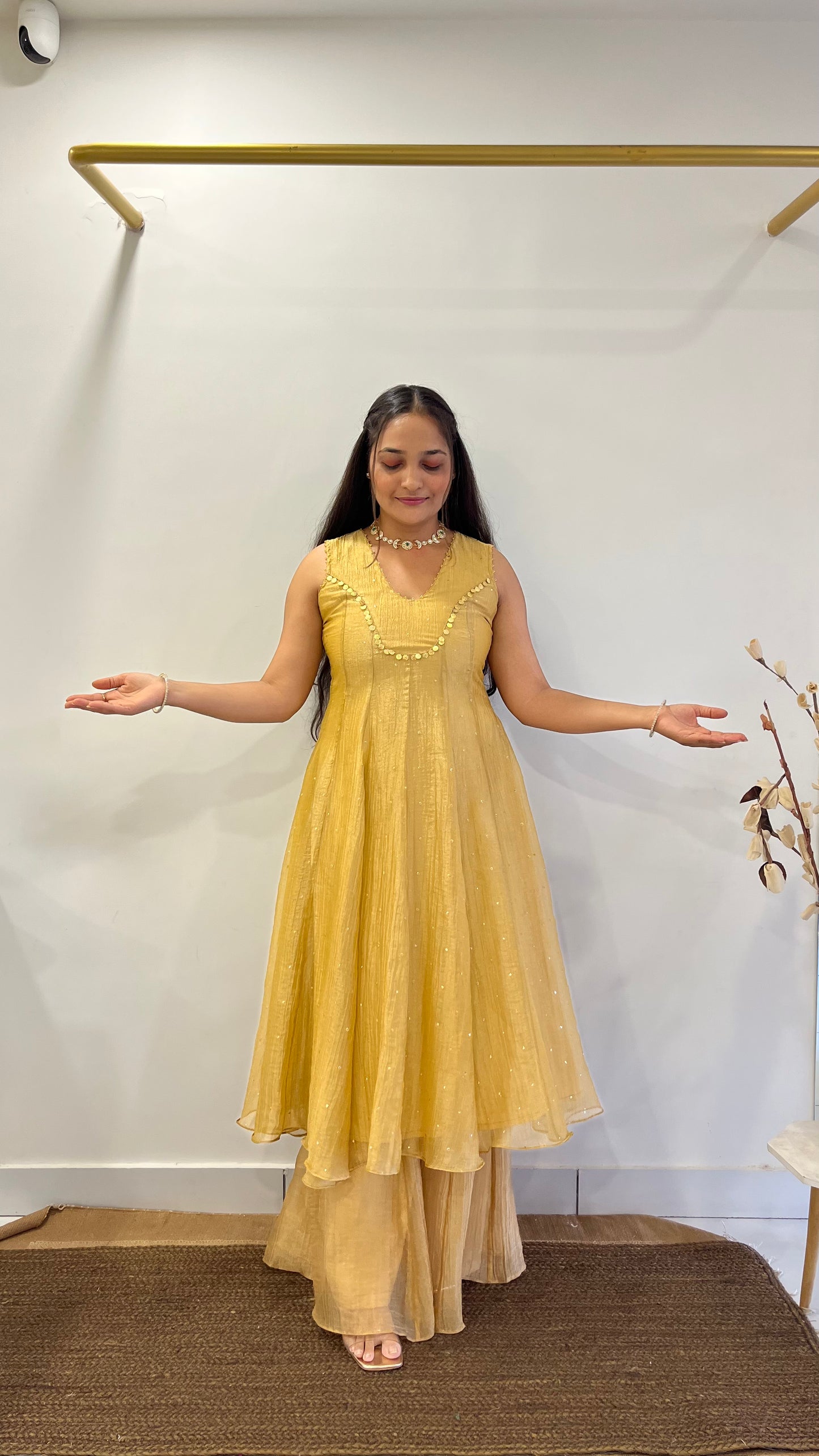 Golden Tissue Anarkali