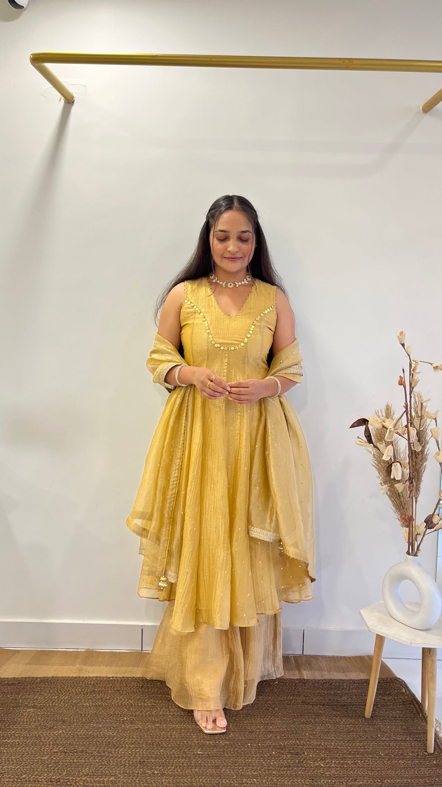 Golden Tissue Anarkali