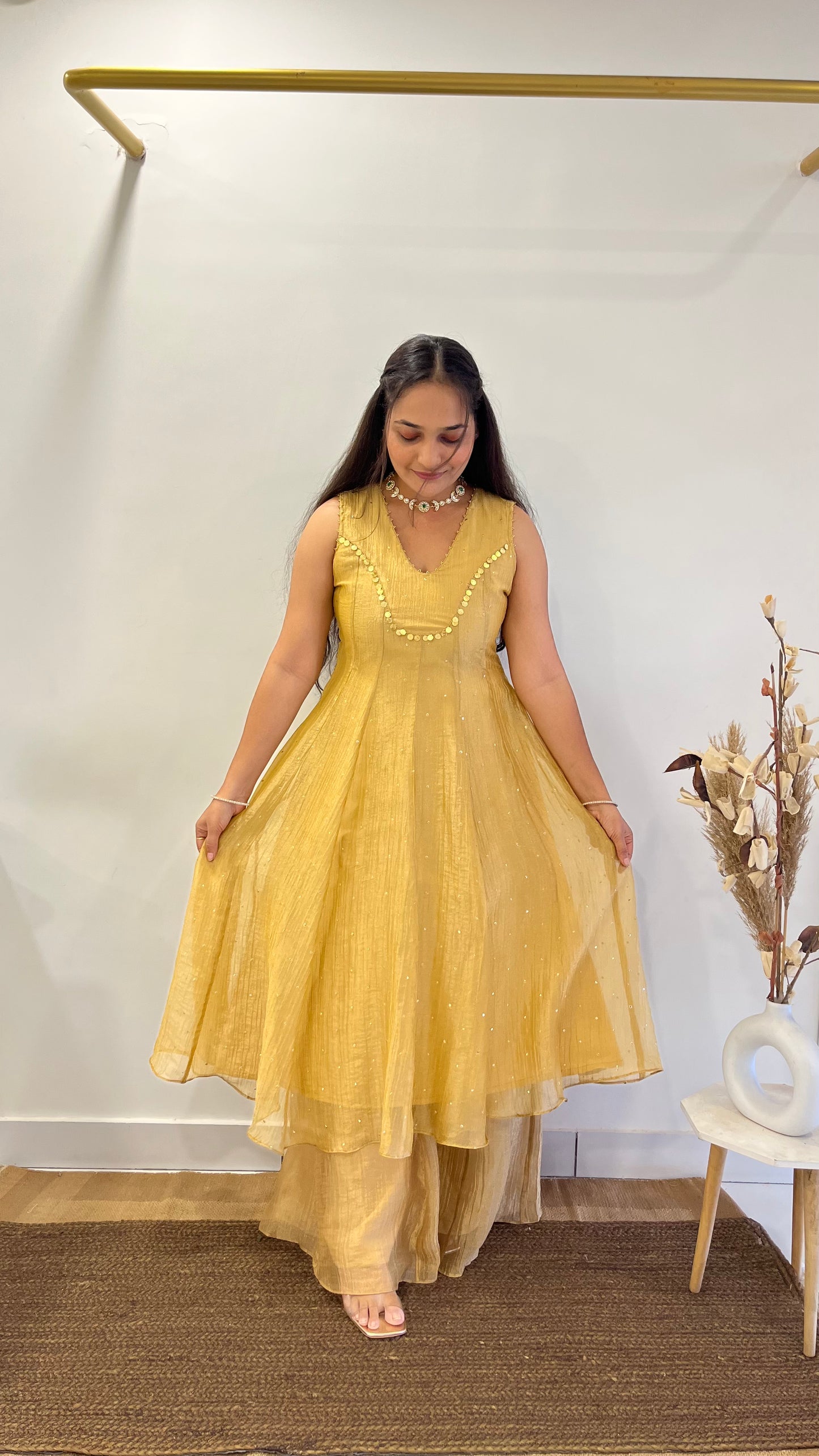Golden Tissue Anarkali