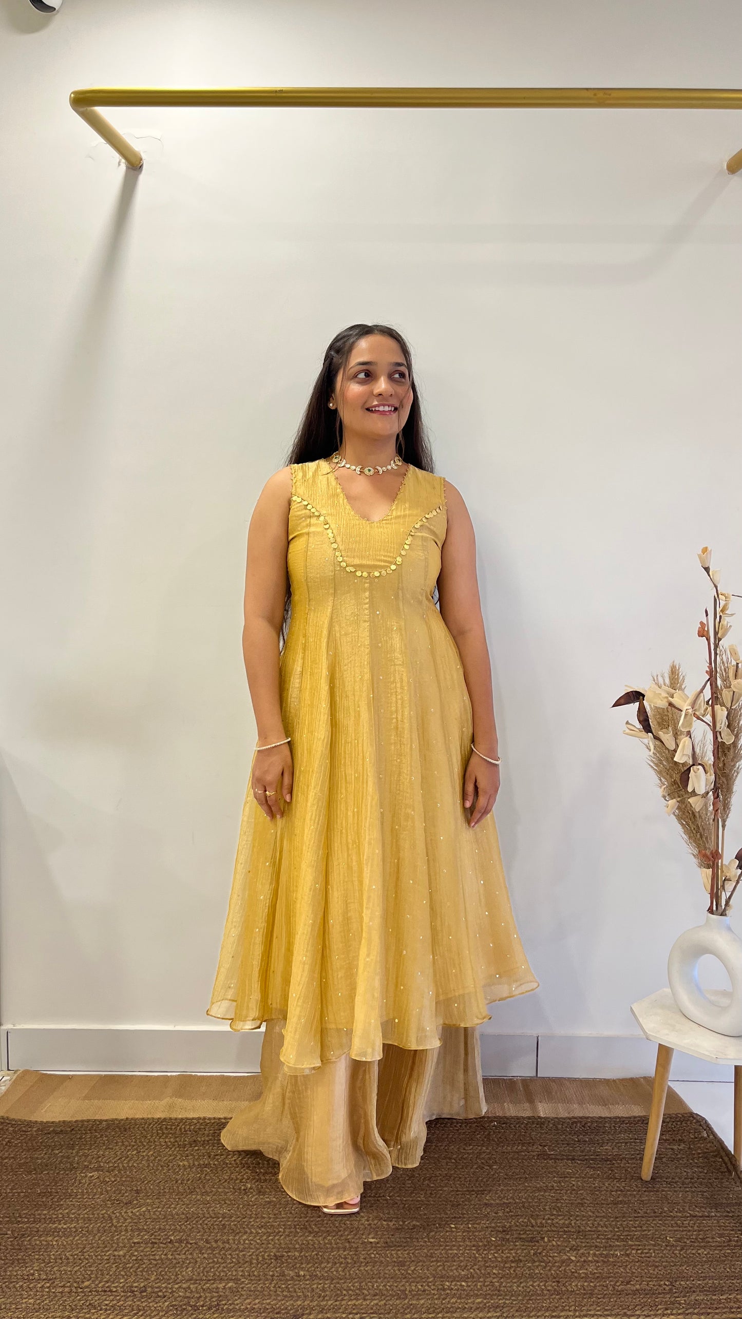 Golden Tissue Anarkali