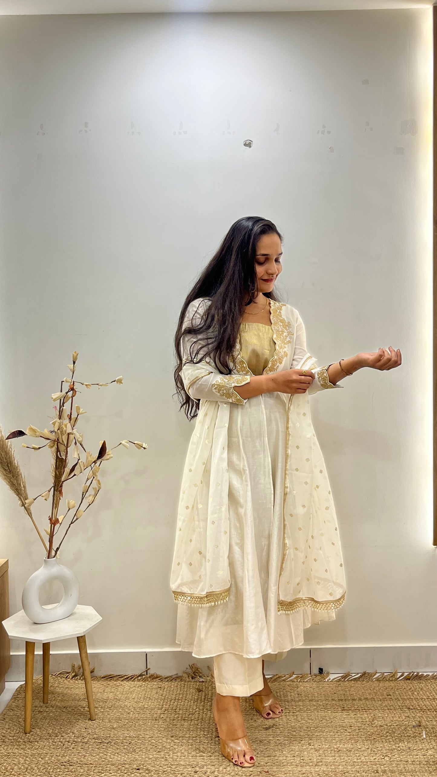 Ivory & Gold Anarkali Suit Set
