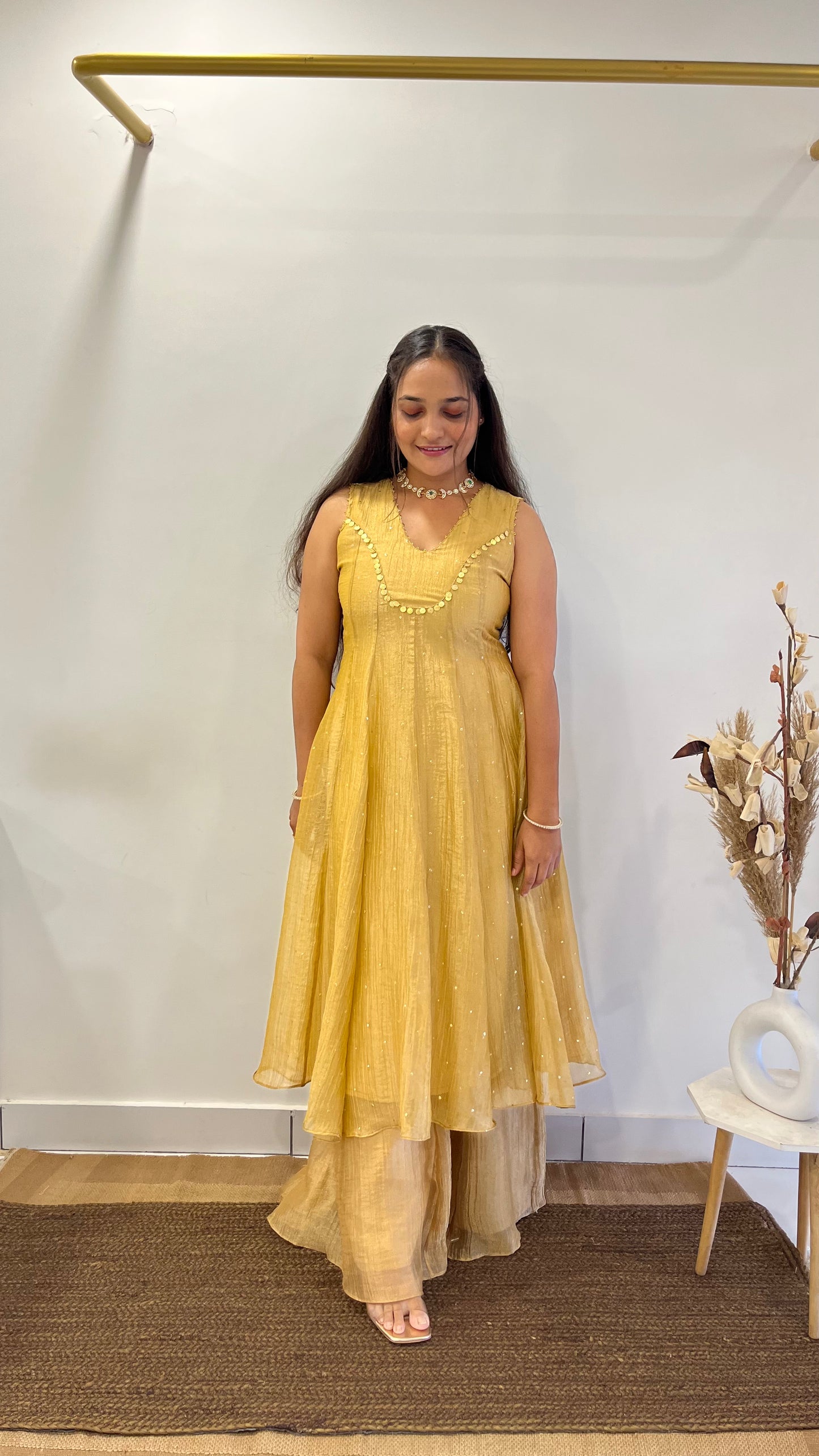 Golden Tissue Anarkali