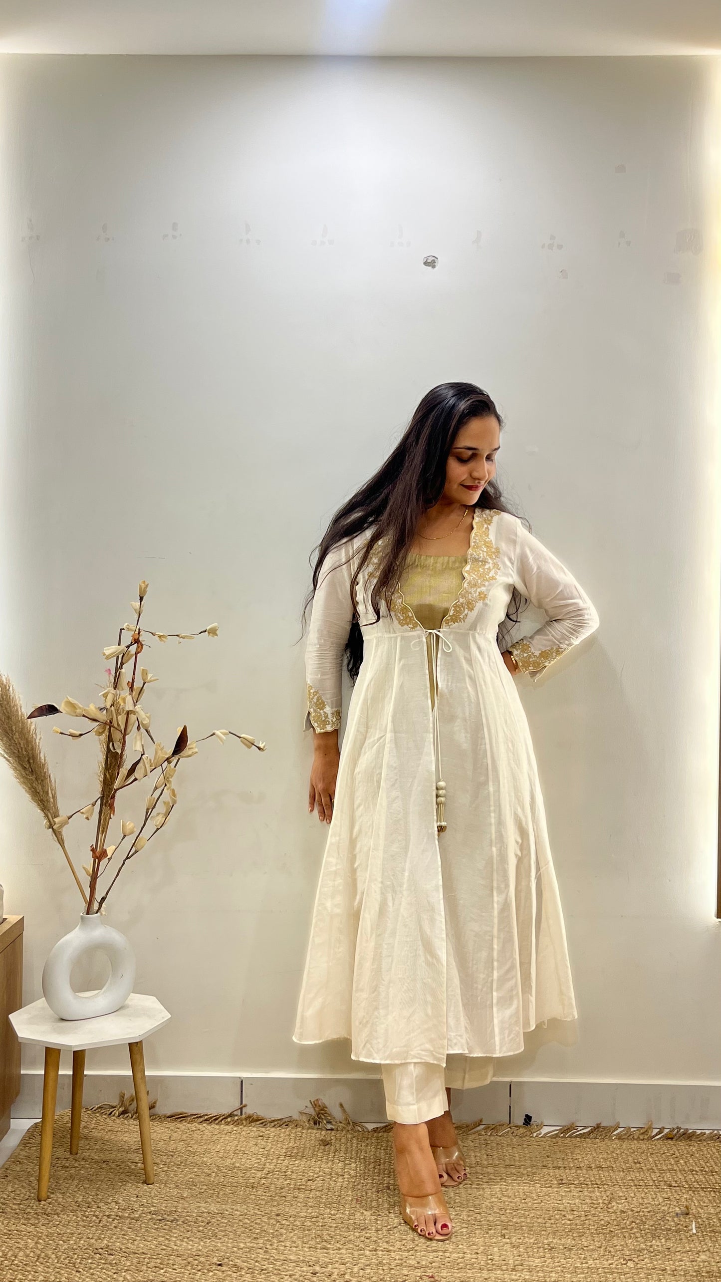 Ivory & Gold Anarkali Suit Set