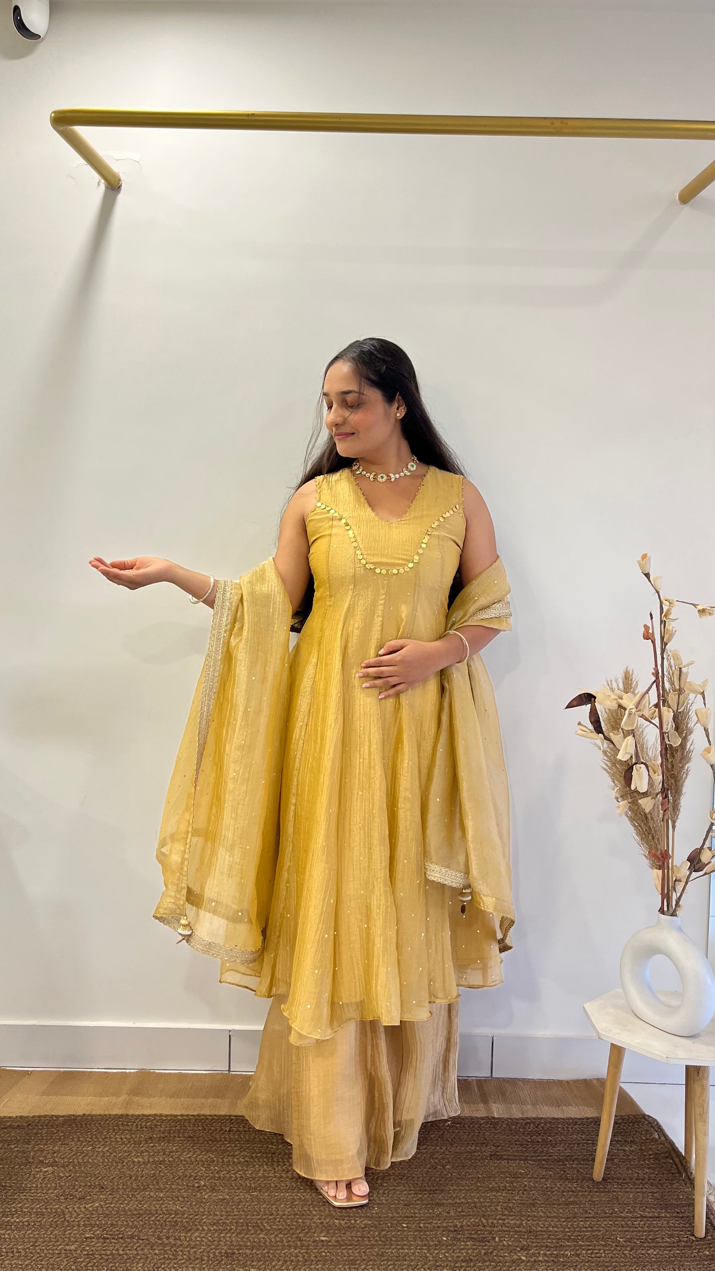 Golden Tissue Anarkali