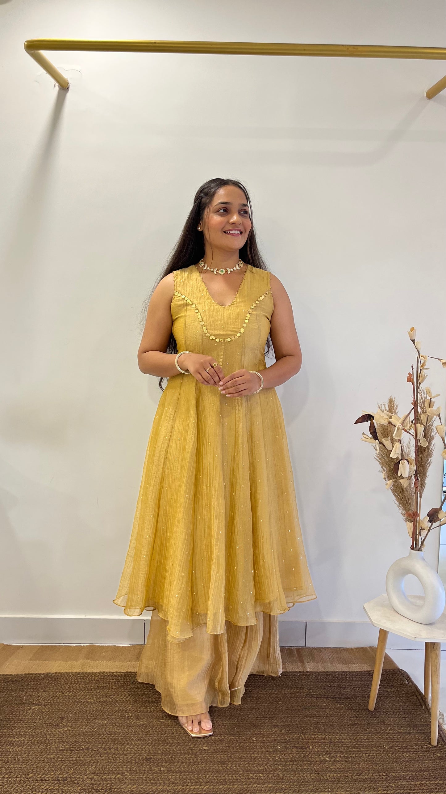 Golden Tissue Anarkali