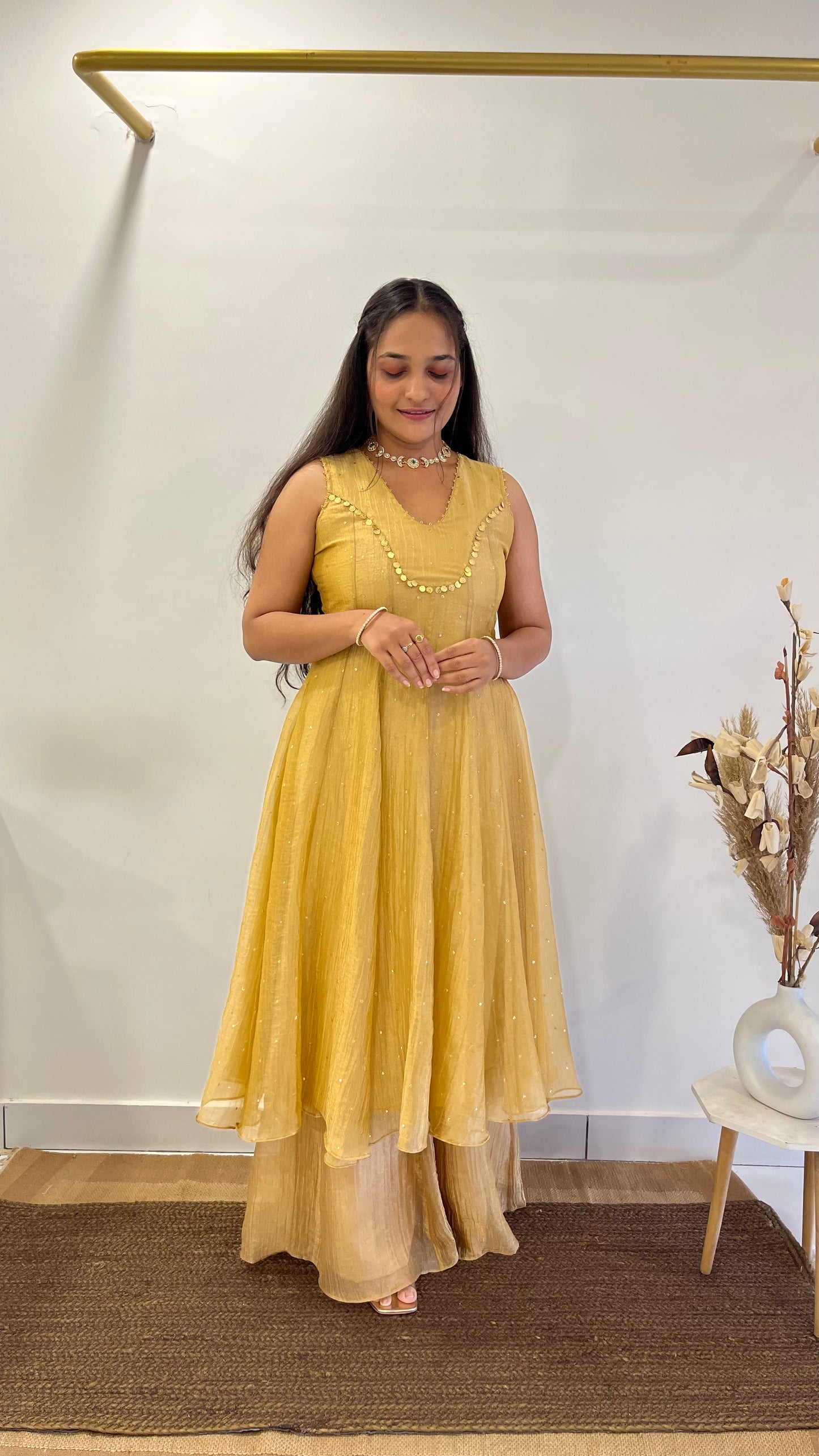 Golden Tissue Anarkali