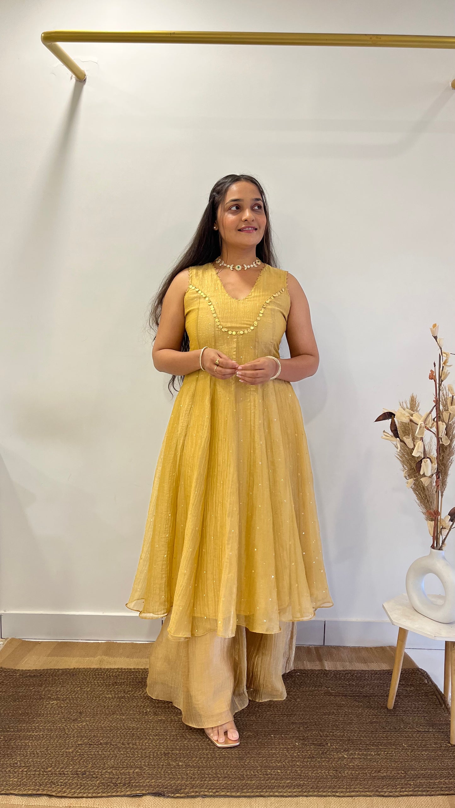 Golden Tissue Anarkali