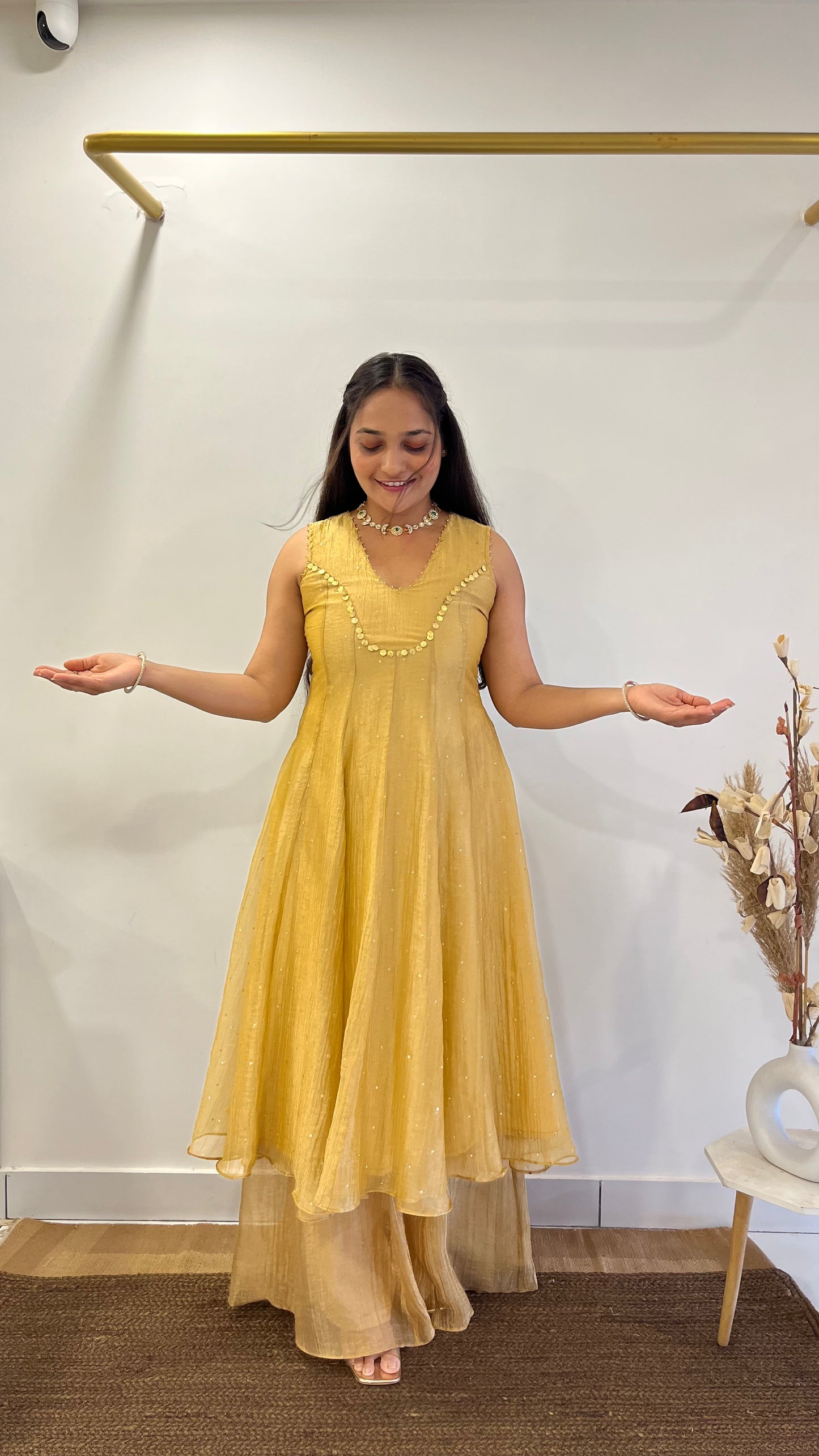 Golden Tissue Anarkali
