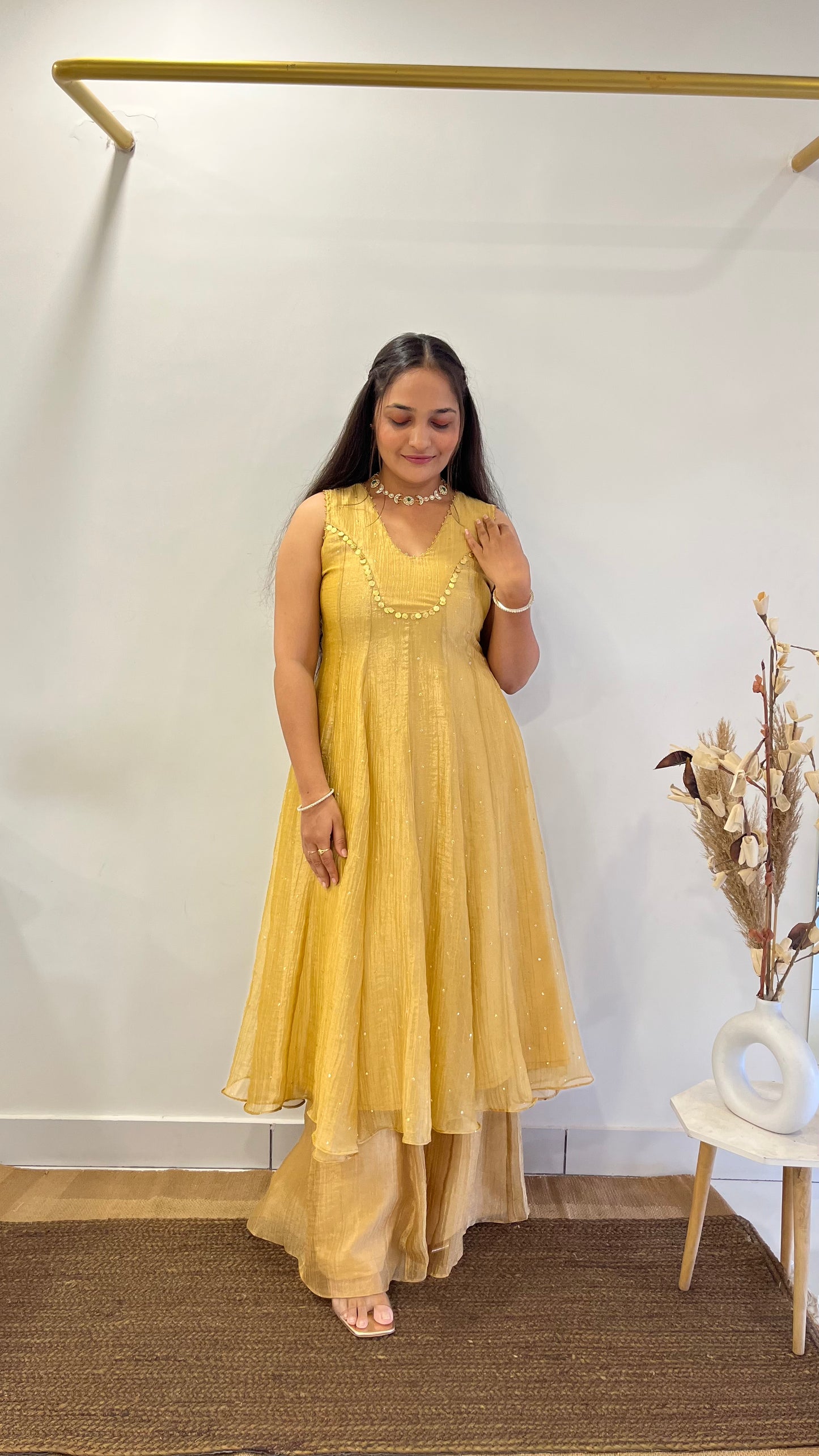 Golden Tissue Anarkali